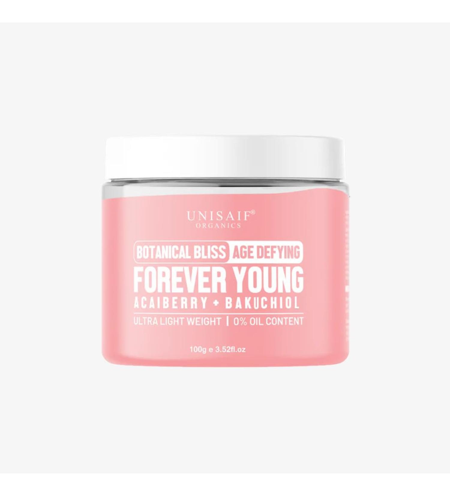 Unisaif Forever Young Matte Face Cream with Acai Berry & Bakuchiol Oil-Free Lightweight Moisturizer for Normal to Oily Skin Paraben-Free 100g (3.52 fl oz)