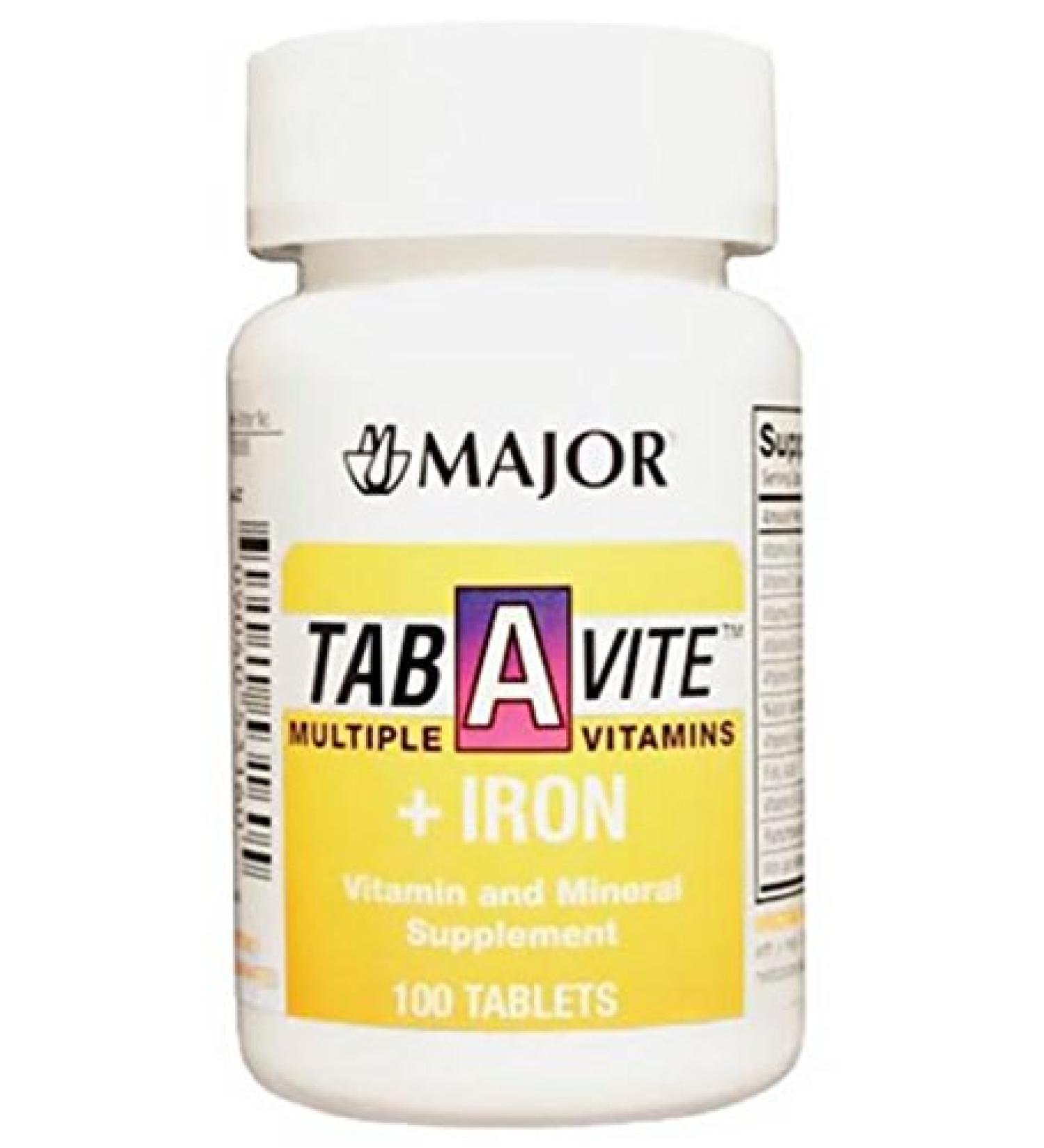 Major Pharmaceuticals 700092 Tab-A-Vite Multiple Vitamin Iron Supplement Tablet Compare to One-A-Day Yellow (Pack of 100)