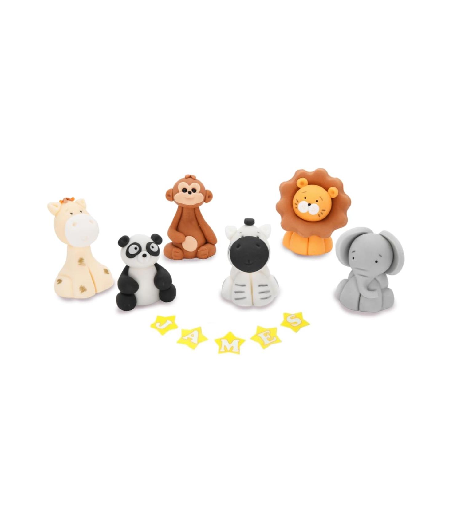 Personalised Animals Cake Toppers Set Edible Panda Lion Zebra Elephant Giraffe Monkey Decorations with an Edible Glue Set of 5 - Buy Online on GoSupps.com