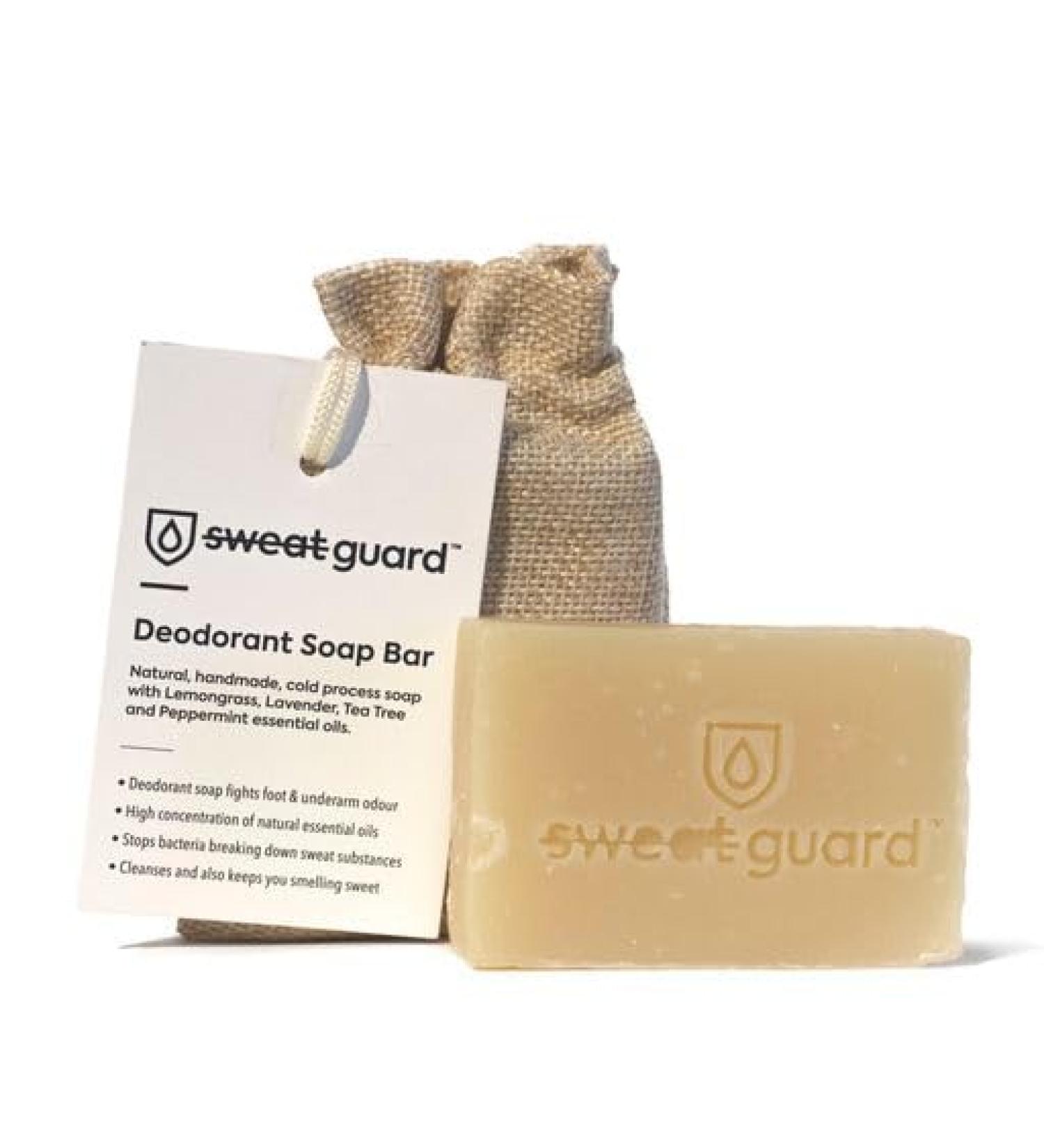 SWEAT GUARD Natural Antibacterial Soap Bar. Body Wash Soap With Essential Lavender & Tea Tree Oil - Eliminates Sweat & Odour On Hand Face & Skin. Gentle Cleansing Bar For Hyperhidrosis Treatment. - Buy Online on GoSupps.com