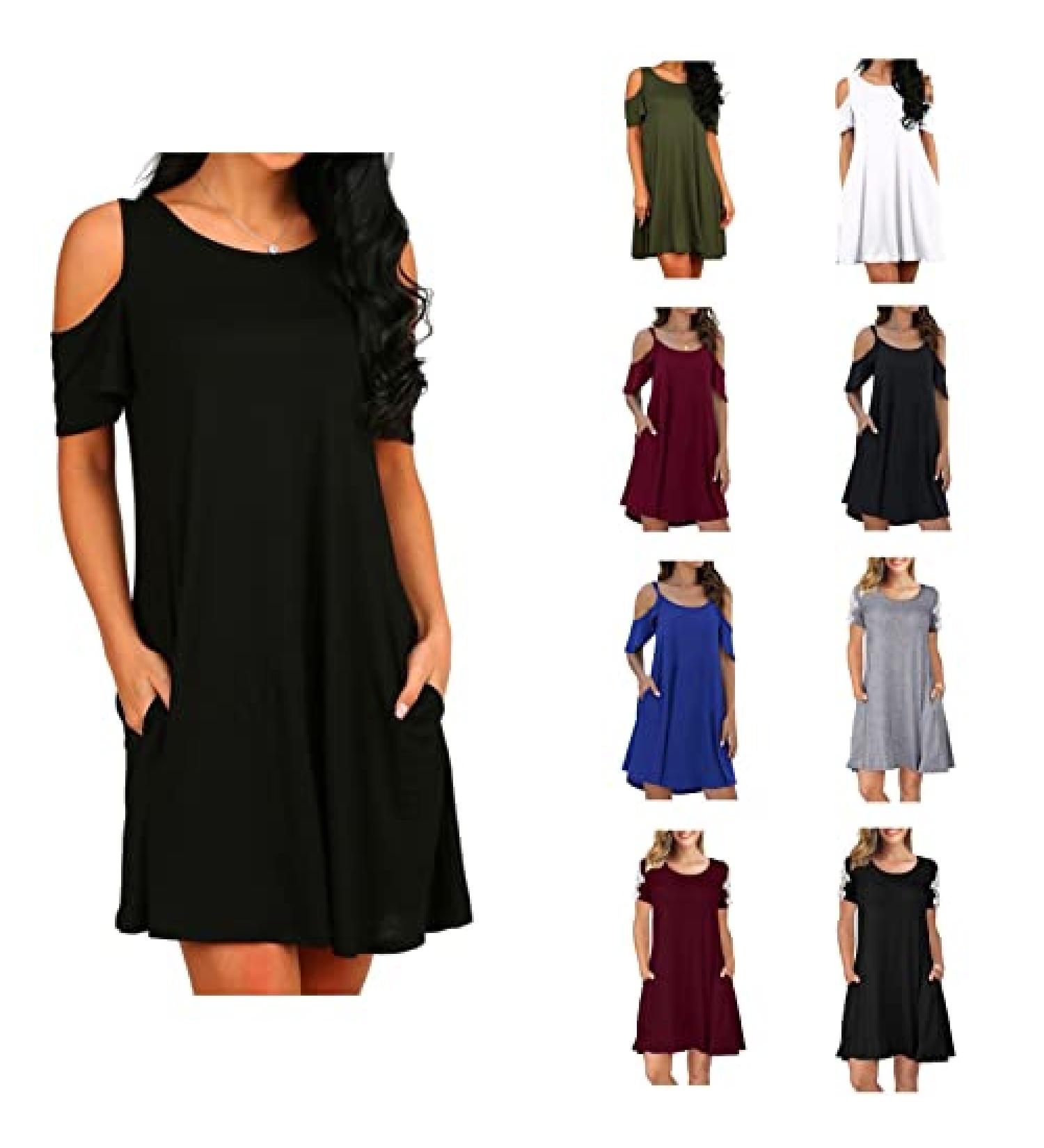 Maqroz Women's Cold Shoulder Swing Dress with Pockets - Black, XXL - Buy Online on GoSupps.com