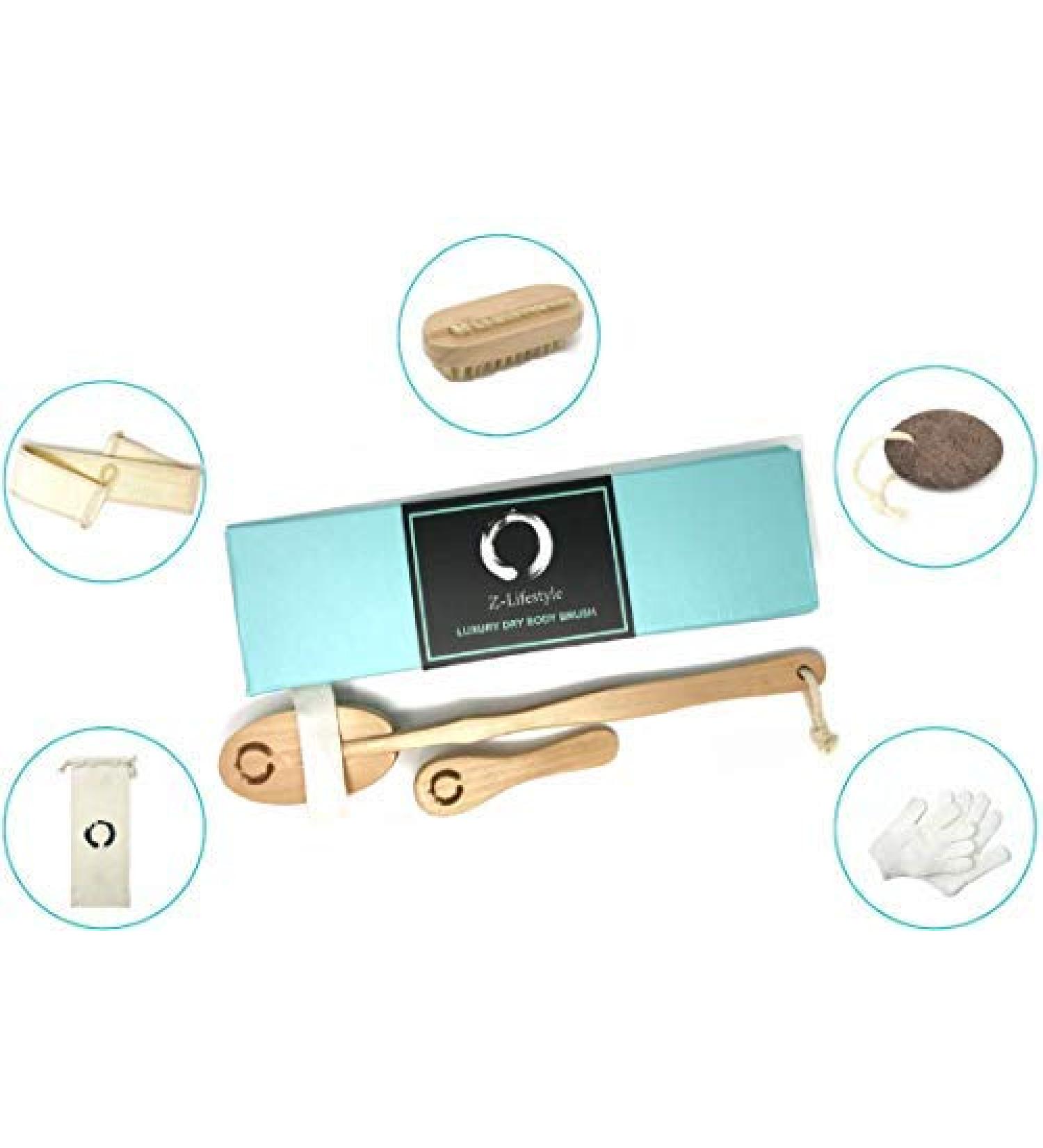Premium Dry Body Brush Set with Face Brush, Loofah, Nail Brush, Pumice Stone & Exfoliation Gloves - Includes Custom Carry Bag - Buy Online on GoSupps.com