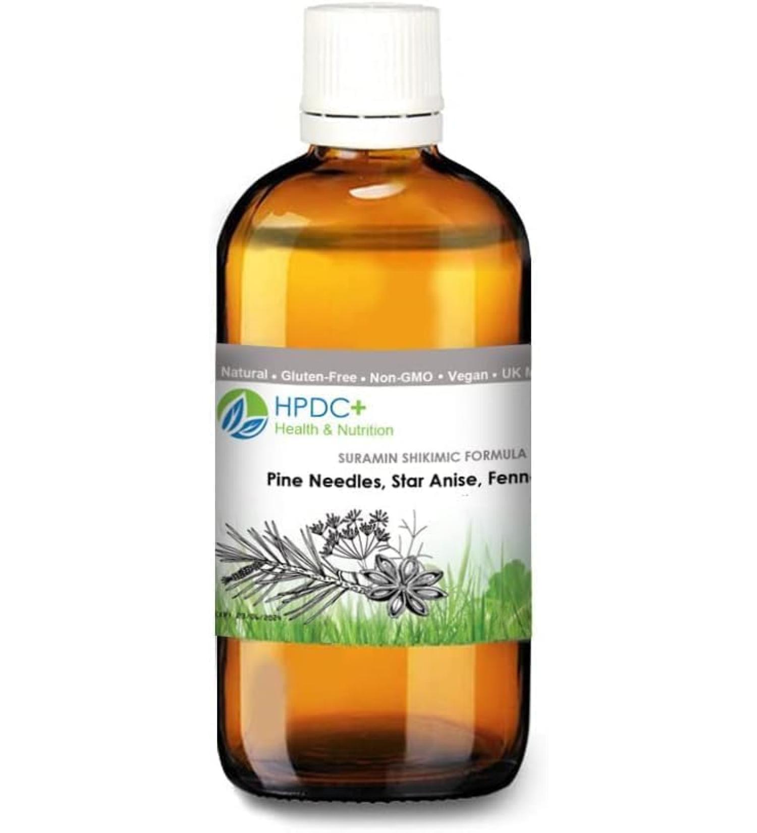HPDC+ Health & Nutrition - Alcohol Free - SURAMIN SHIKIMIC Acid Formula - Pine Needles Star Anise Fennel - Tincture Extract -100ml (3.38 fl oz)