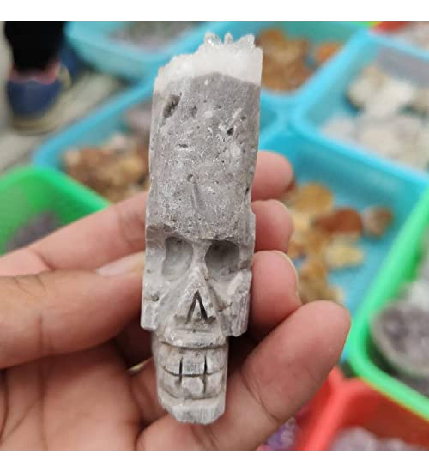 1pcs Clear Quartz Crystal Chyrsanthemum Cluster HandCarved Skull Specimen s - Buy Online on GoSupps.com