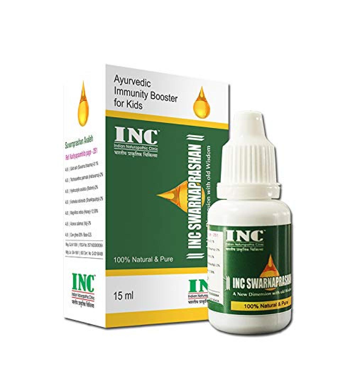 INC Swarnaprashan (Suvarna Prashan) Drops - 15ml | FDCA Approved | 24CT Pure Gold Extract | Kids 0-12 Years - Buy Online on GoSupps.com
