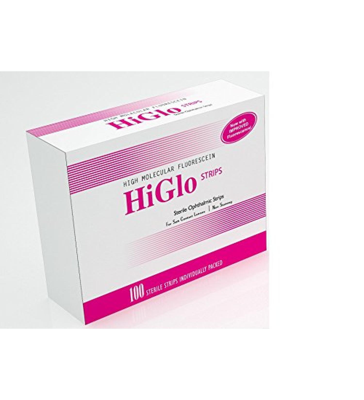 100 HiGlo High Molecular Fluorescein Strips Non-staining For soft contact lenses