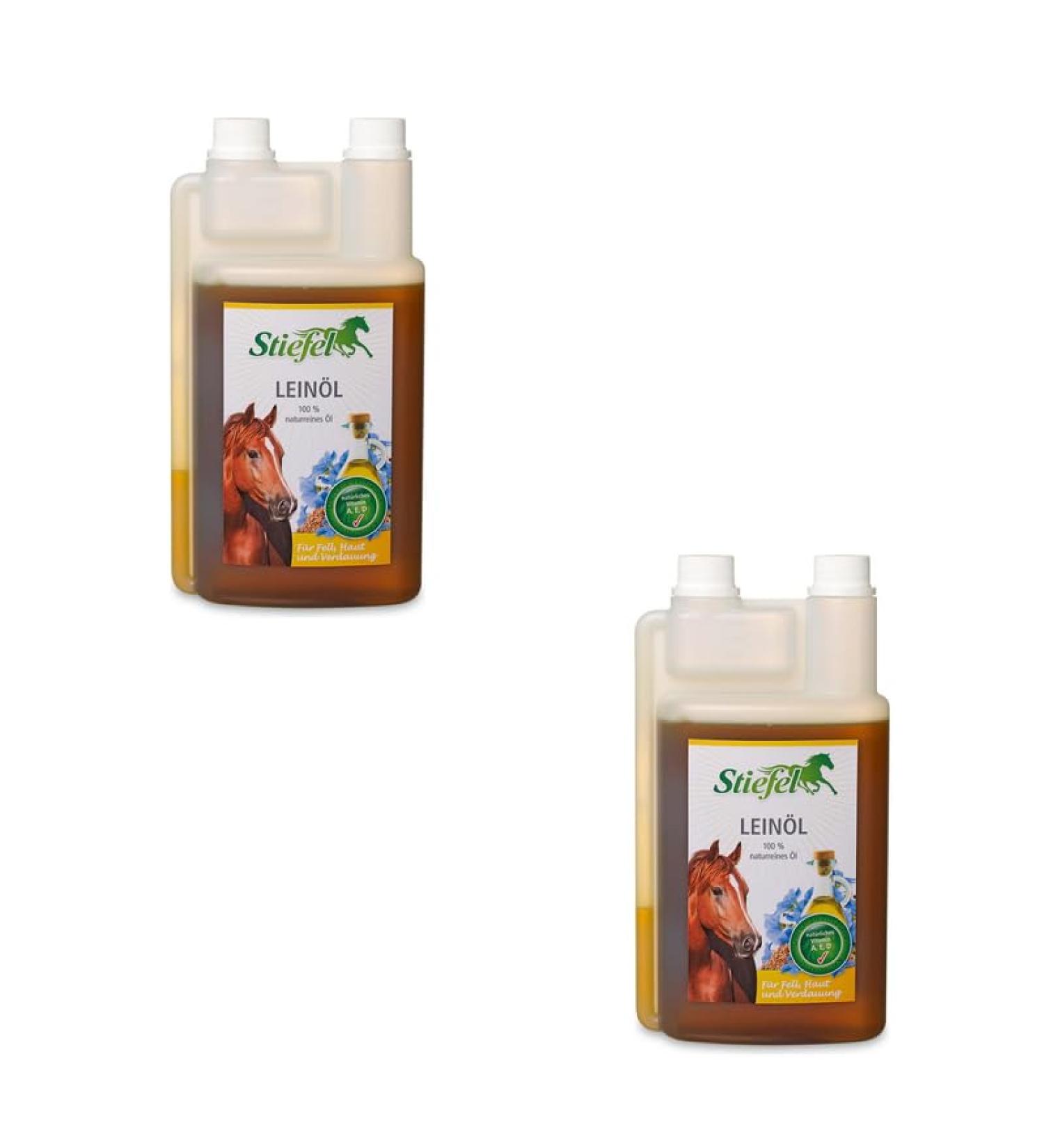 Stiefel 2 x 1 Liter Flaxseed Oil - Horse Food Supplement - Can Have a Positive Effect on Skin and Coat and Can Contribute to Healthy Digestion - Buy Online on GoSupps.com