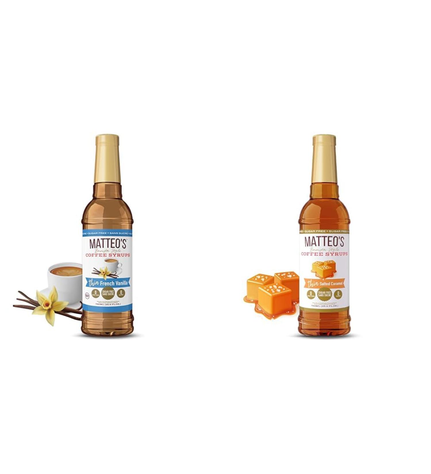 Matteo's Barista Style Sugar Free Coffee Syrup & Barista Style Sugar Free Coffee Syrup - Zero Calories Keto-Friendly Coffee Syrups & Flavors 750.00 ml (Pack of 1) Coffee Syrup+ Syrup Salted Caramel - Buy Online on GoSupps.com