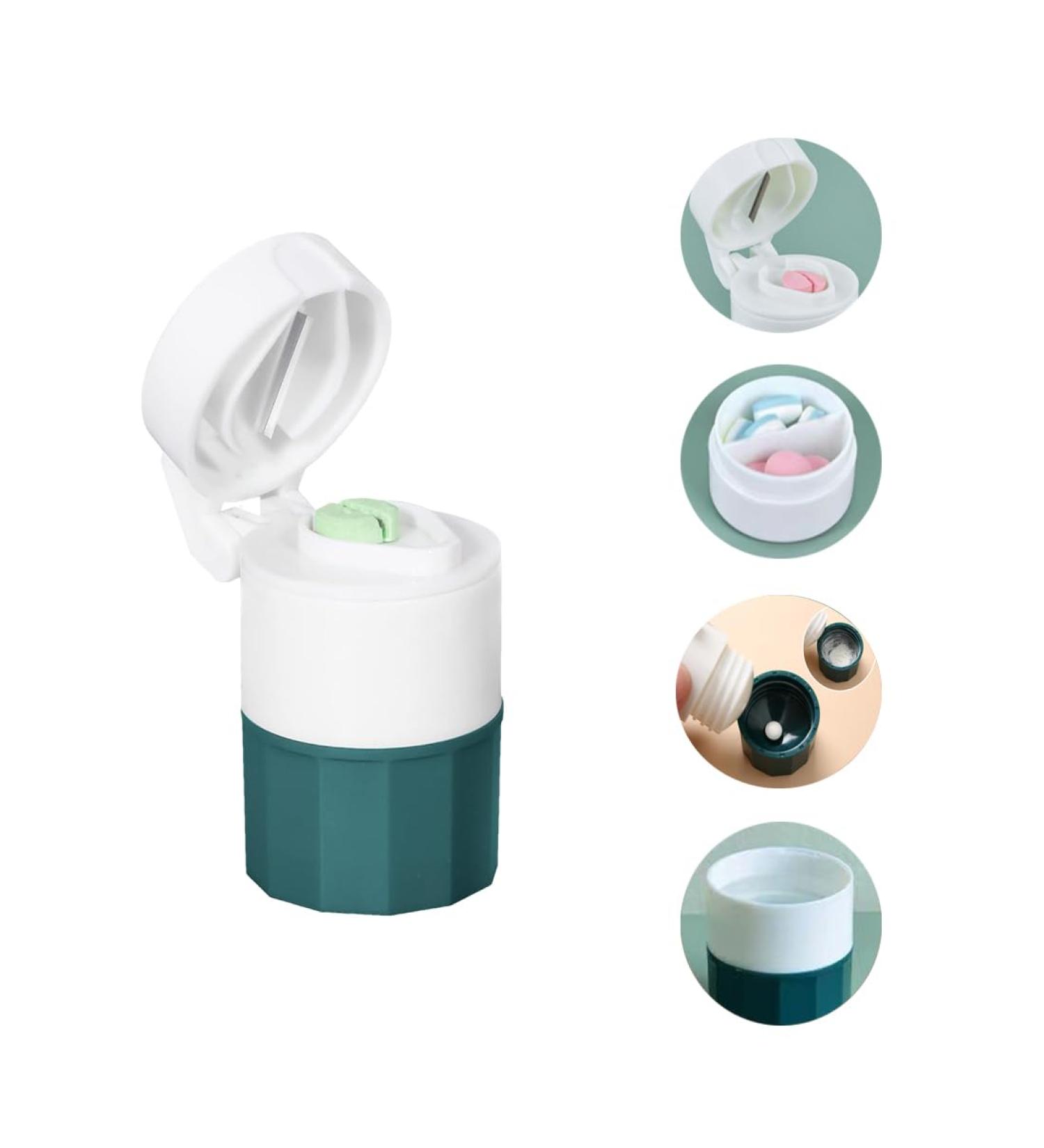 3 Compartment Pill Crusher & Cutter - Stainless Steel Blade Travel-Sized Multi-Function Storage Box - Cut & Grind Pills Vitamins Tablets (Green - Buy Online on GoSupps.com