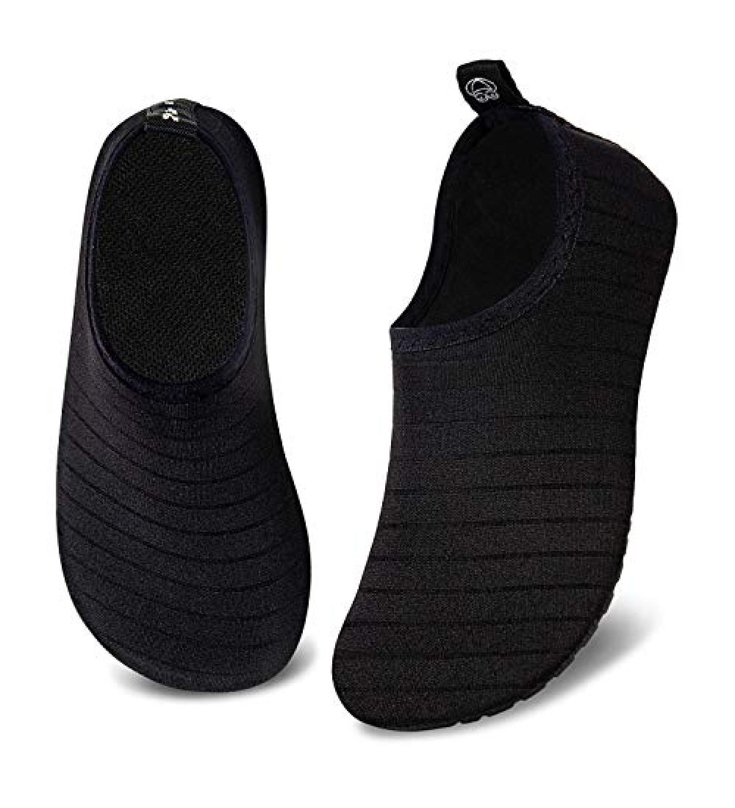 WateLves Kids Water Shoes - Non-Slip Quick Dry Aqua Socks for Boys and Girls | Beach, Swim, and Walking Shoes | Striped Black - Size 1-2 Little Kid - Buy Online on GoSupps.com