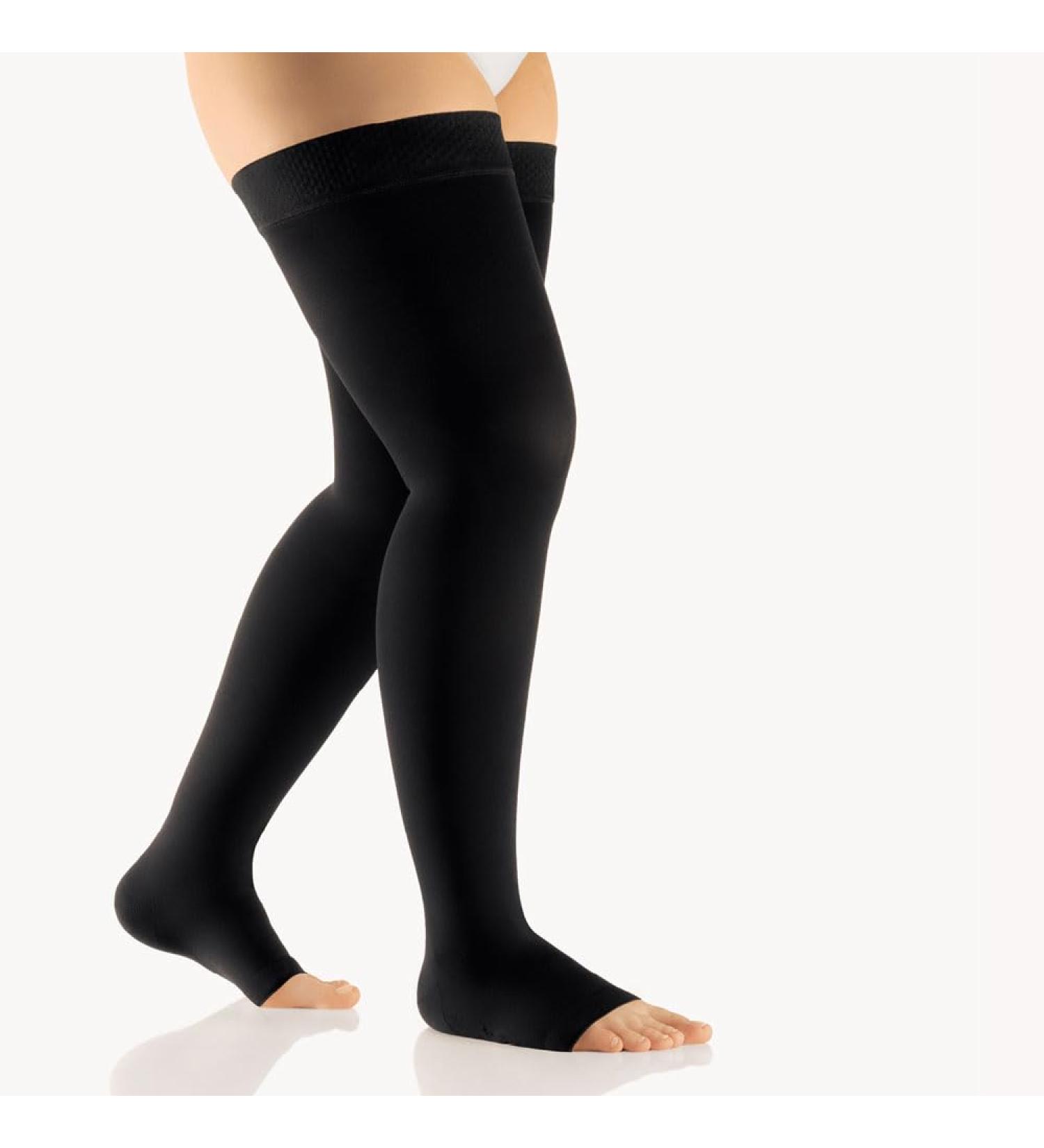 BORT AktiVen Extra CCL2 AG Thigh Highs - Short Open Toe with Nubbed Adhesive Band 4 in Black | Compression Stockings for Optimal Comfort - Buy Online on GoSupps.com
