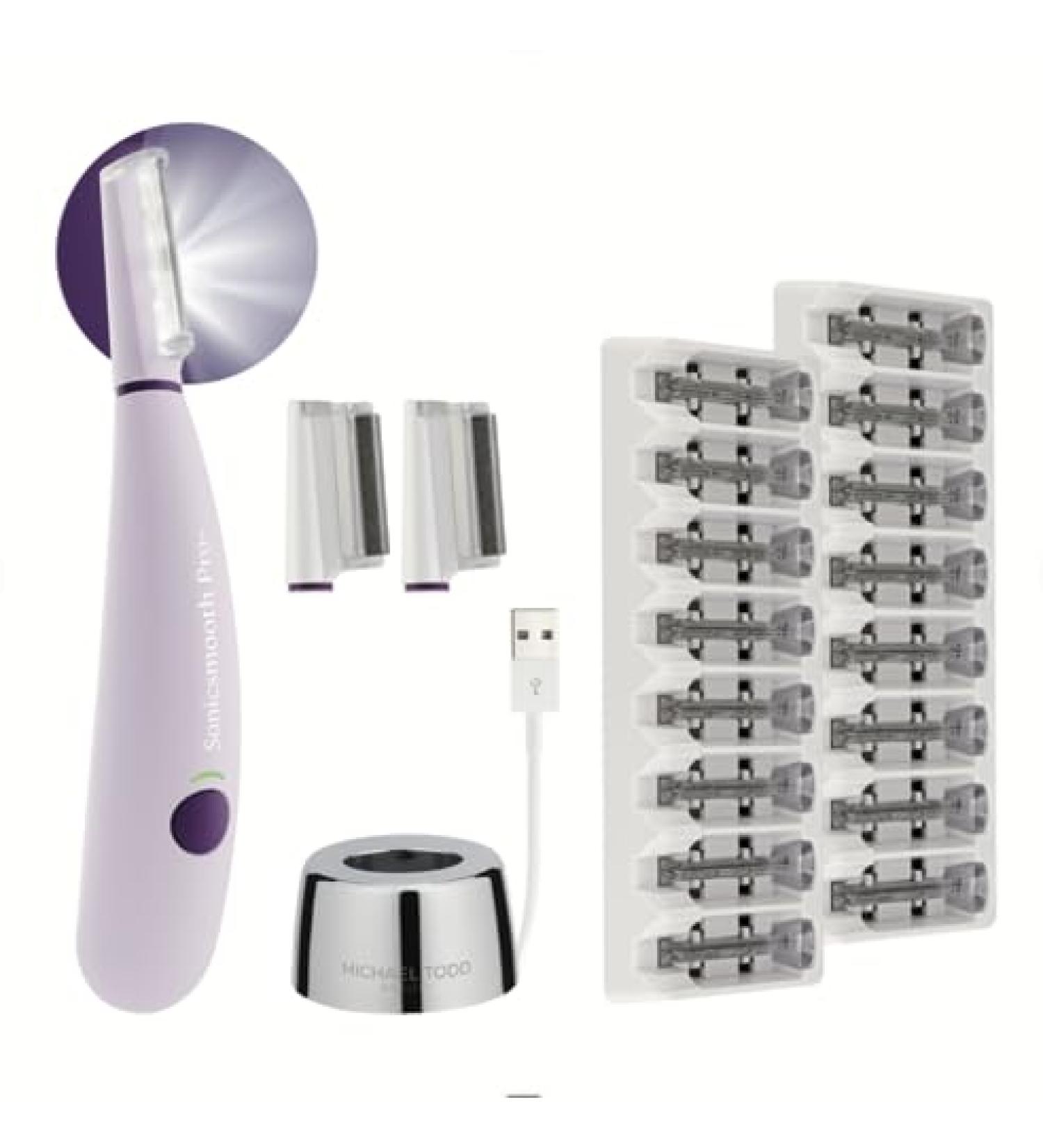 Michael Todd Beauty Sonicsmooth Pro+ Dermaplaning System - LED Light 2-in-1 Exfoliation & Peach Fuzz Remover - 16 Safety Tips & 2 Microdermabrasion Tips - Lavender - Shop Internationally Today - Buy Online on GoSupps.com