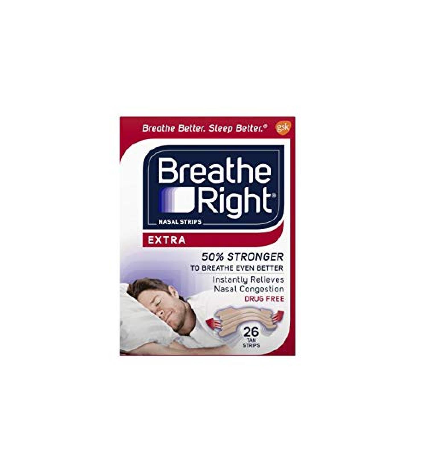 (52)Breathe Right Nasal Strips Extra 50% Stronger 1-Size(2-NEW Boxes x26ct 52ct)