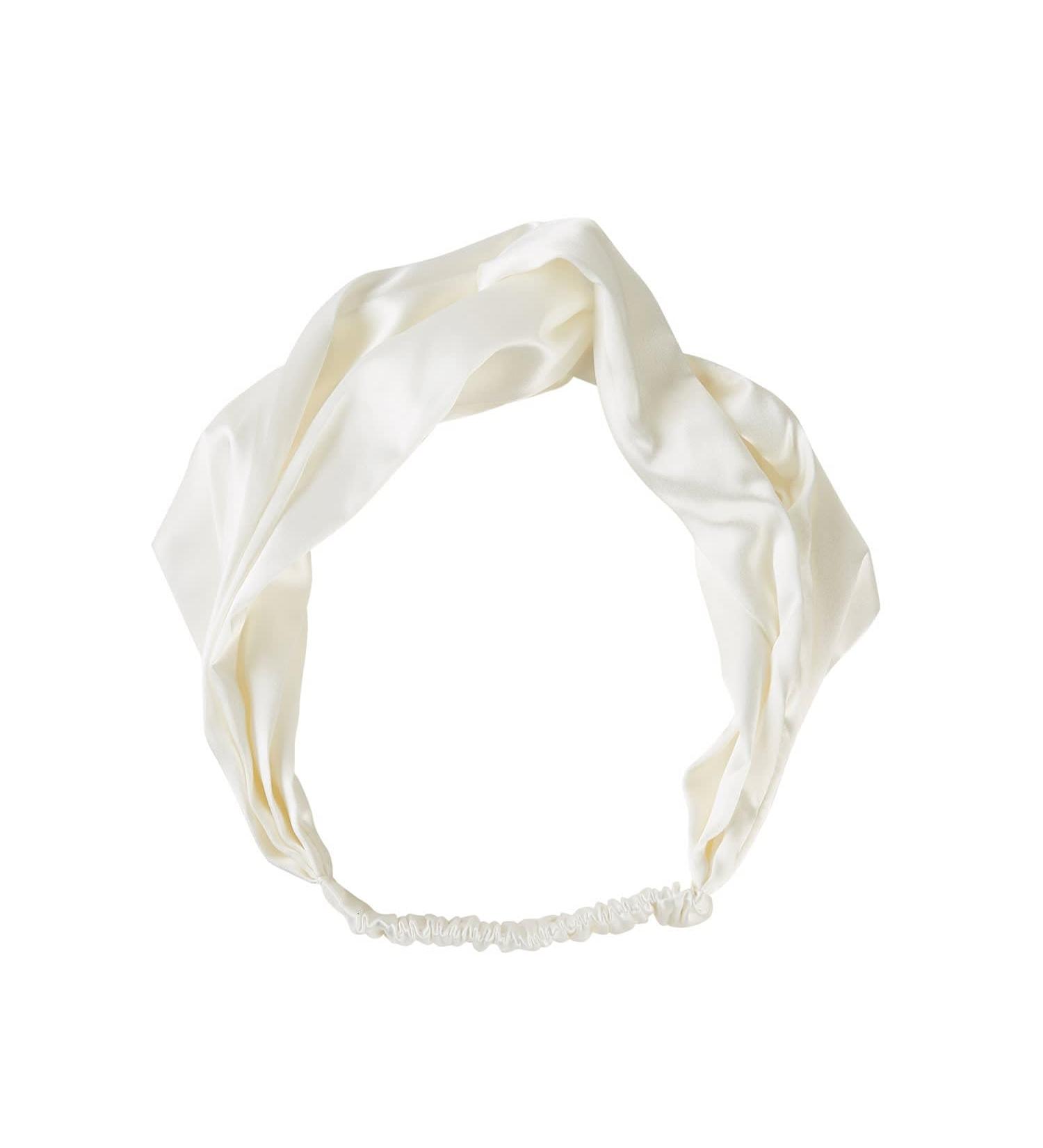 Waterlily Headband 100% Mulberry Silk 22momme Hair Band Head Wrap for Women Soft Natural Organic Beauty Care (Ivory White)