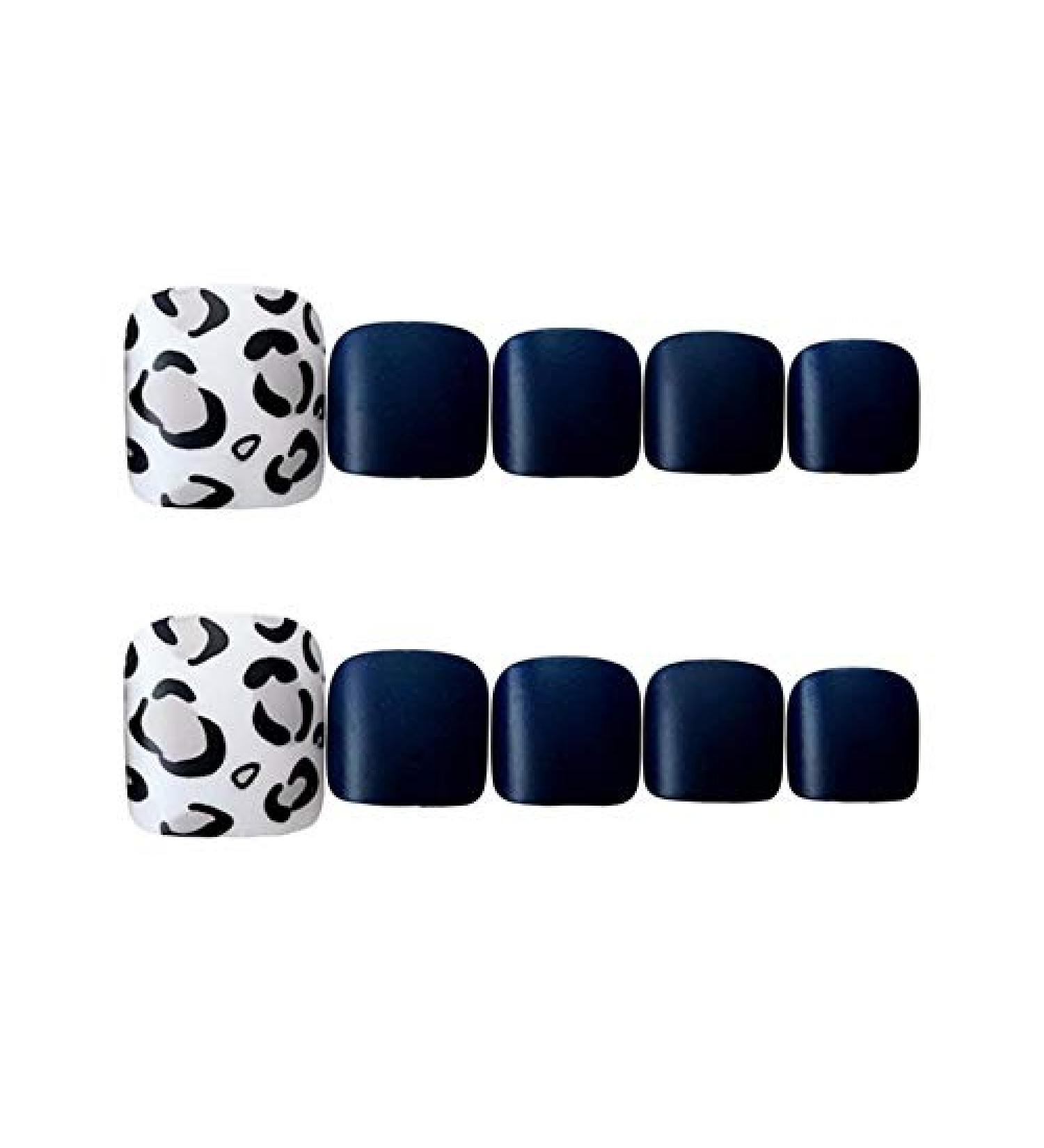 24pcs Black Press On Toenails Short Matte False Toenails with Leopard Decoration Design Acrylic Fake Feet Nails for Women - Buy Online on GoSupps.com