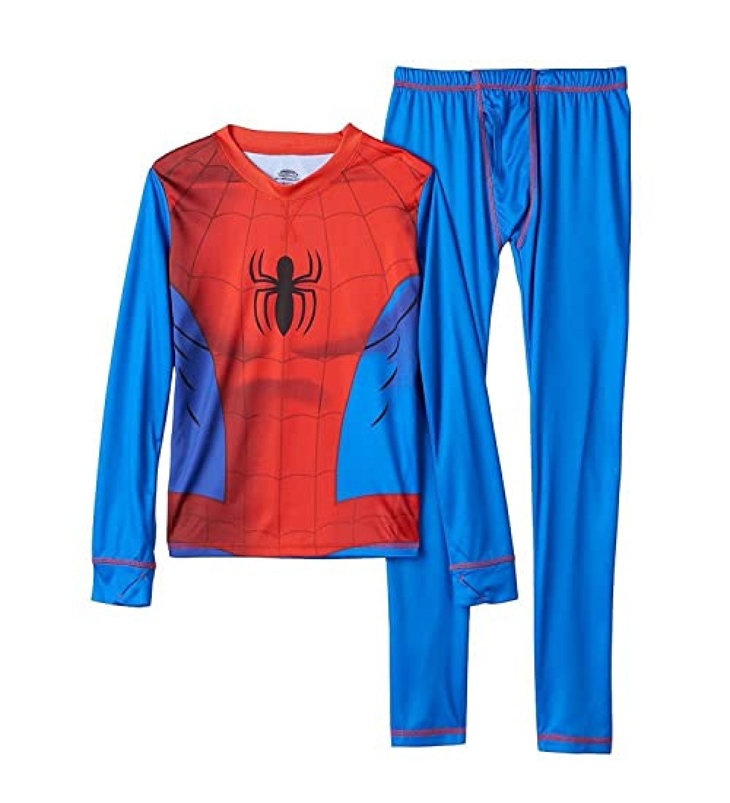 Centric Brands Cuddl Duds Boys' Marvel Spider-Man 2-Piece Stretch Poly Long Underwear Set (Large) Blue