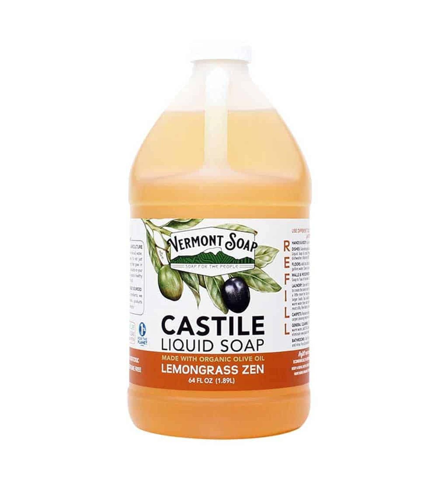 Vermont Castile Lemongrass Zen Soap - Gentle Liquid Soap for Sensitive Skin, Natural Body Wash, Organic Shampoo, Aloe Castile Soap - 64 Oz - Buy Online on GoSupps.com