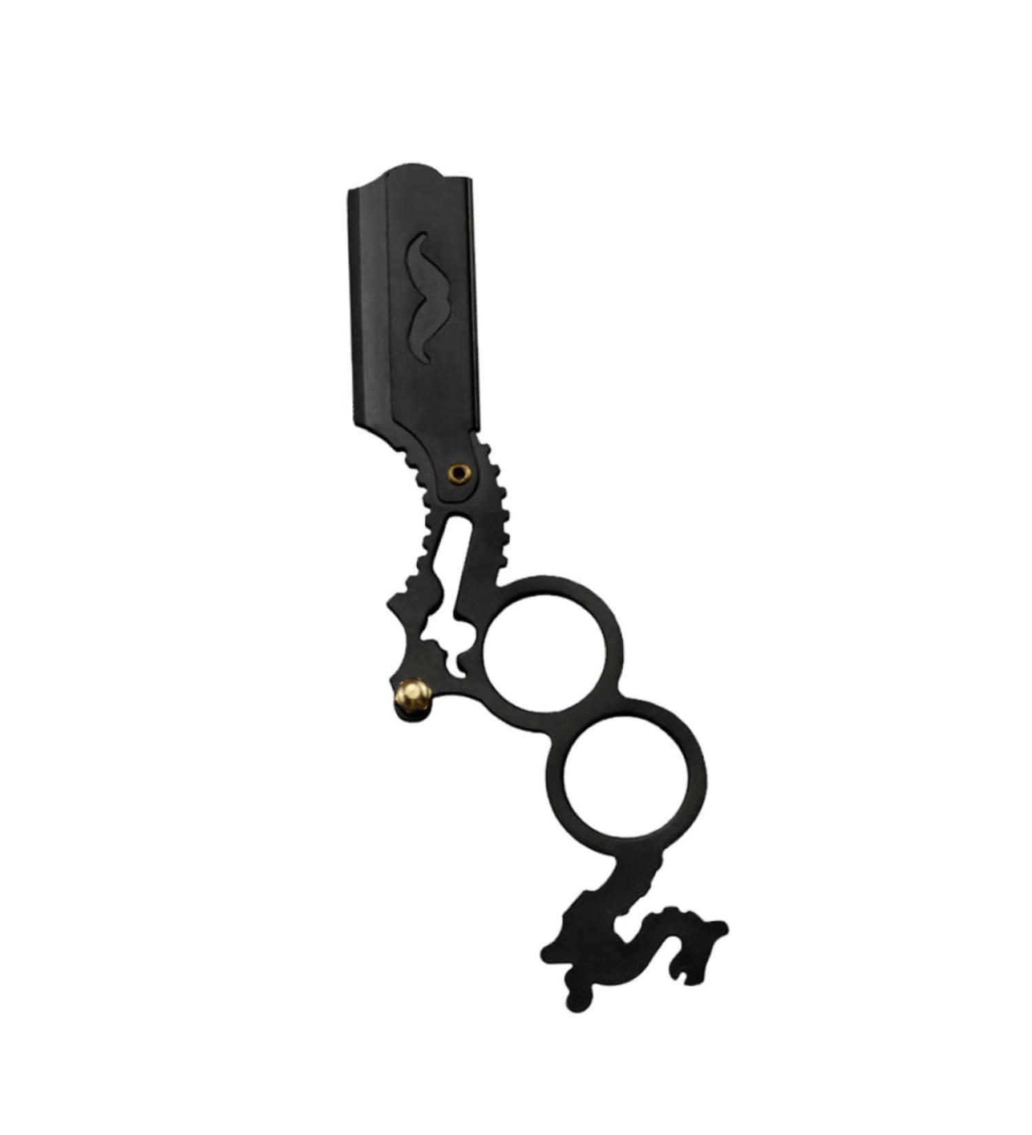 Minkissy Manual Hair Razor Holder - Double Ring Flaps Rustproof Steel Shearing Shaver for Hairdressers - Small Straight Handle Razor Blade Holder - Buy Online on GoSupps.com