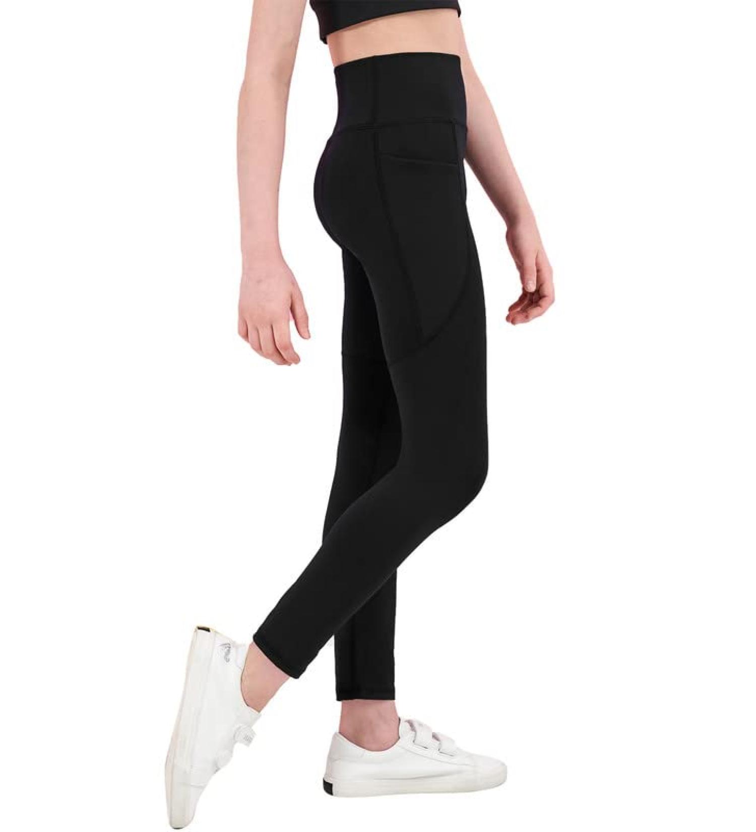 Girl's Black Athletic Leggings with Pockets - Compression Dance Tights for Yoga - Size 12 Years - Buy Online on GoSupps.com
