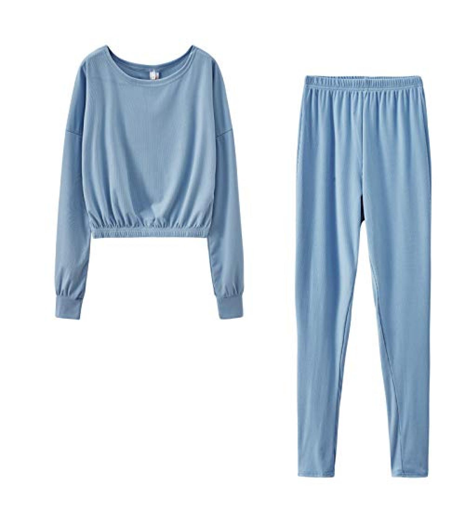Maqroz Women's Lounge Set - Sky Blue, Long Sleeve Crewneck Sweatshirt & Pants - Size Large - Buy Online on GoSupps.com