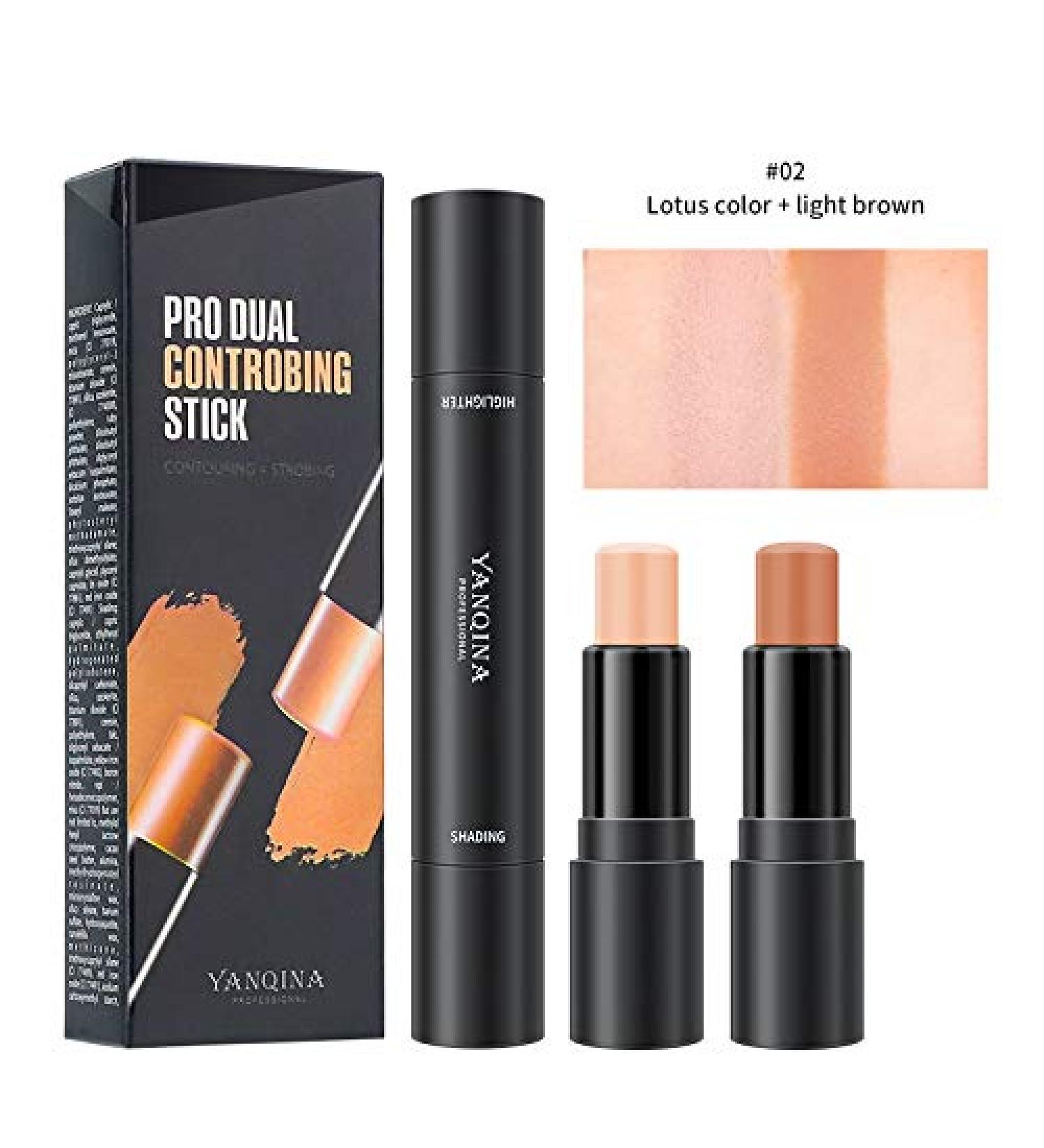 Meifen 2 in 1 Foundation Stick Contour Highlighter Stick - Lotus Color & Light Brown | Double-End Makeup Concealer Contouring Sticks Cream - Buy Online on GoSupps.com