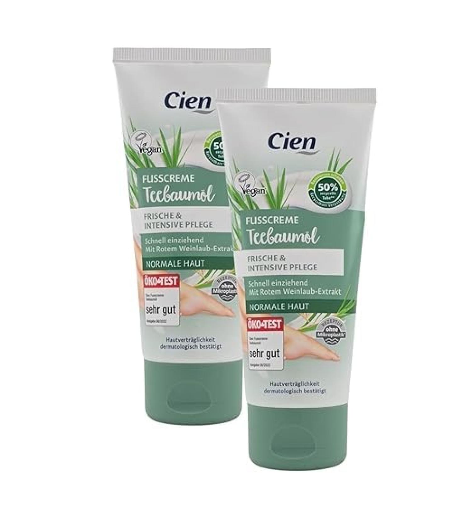 Cien Lot de 2 cr mes pour les pieds l'huile d'arbre th et aux extraits de feuilles de vigne rouges - Soin rafra chissant pour les pieds fatigu s et sollicit s - P n tre rapidement et v g talien - Buy Online on GoSupps.com