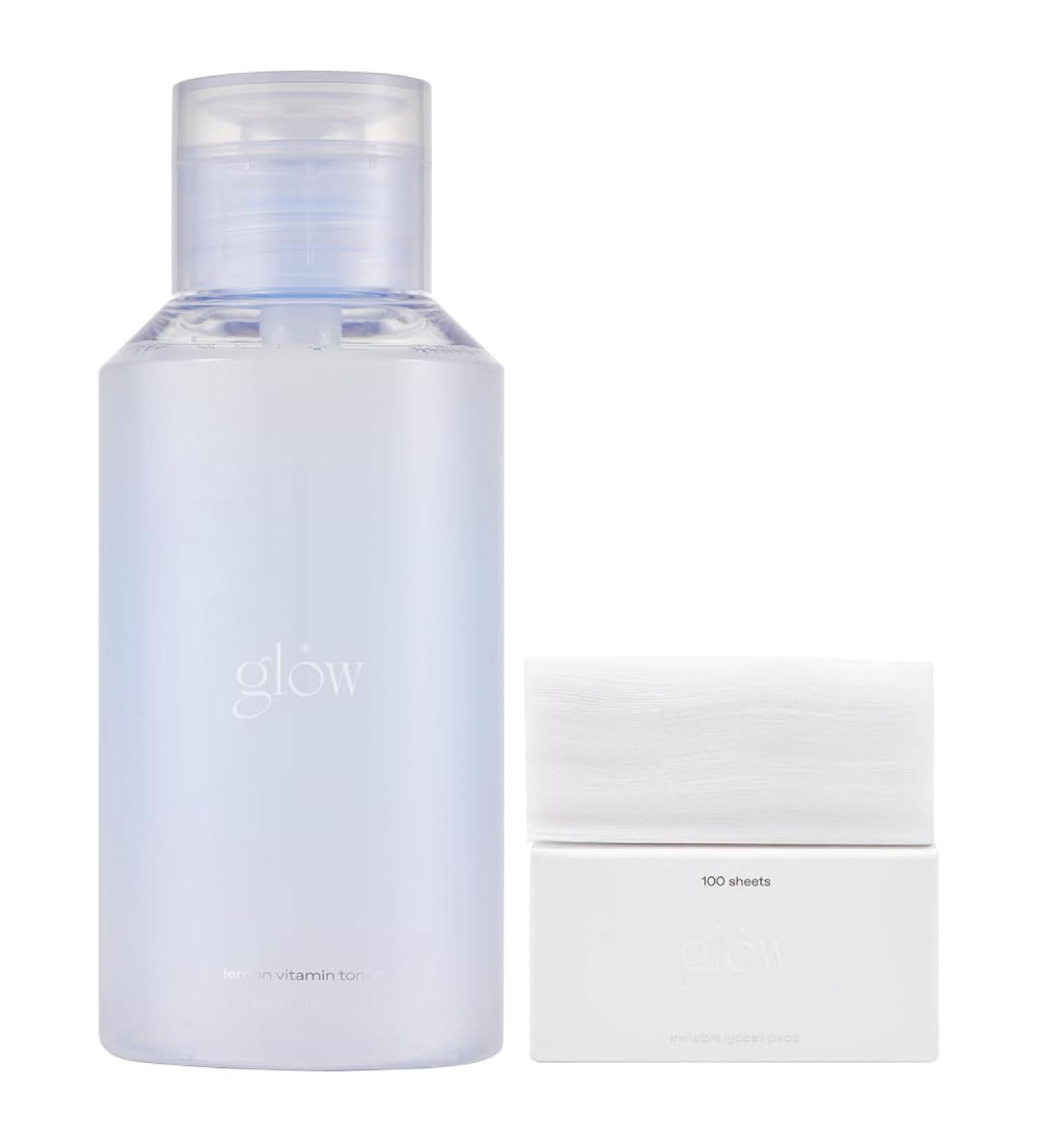 glow Lemon Vitamin Toner & Invisible Lyocell Pads Set | Hydrating Toner + Vegan Toner Pads Set | hyaluronic Acid Hydration Toner & Biodegradable Vegan Pads - Buy Online on GoSupps.com