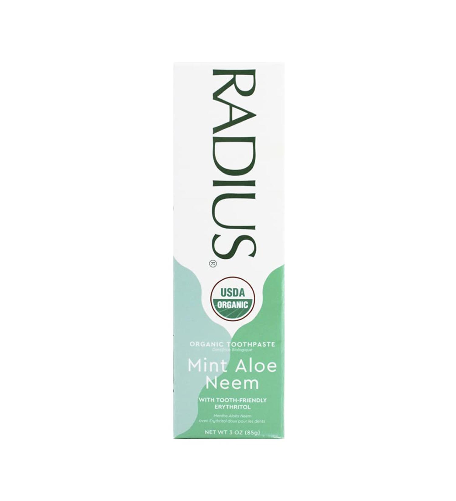 RADIUS USDA Organic Toothpaste 3oz - Mint Aloe Neem, Non-Toxic, Gluten-Free, Cavity Prevention, Gum Health - Buy Online on GoSupps.com