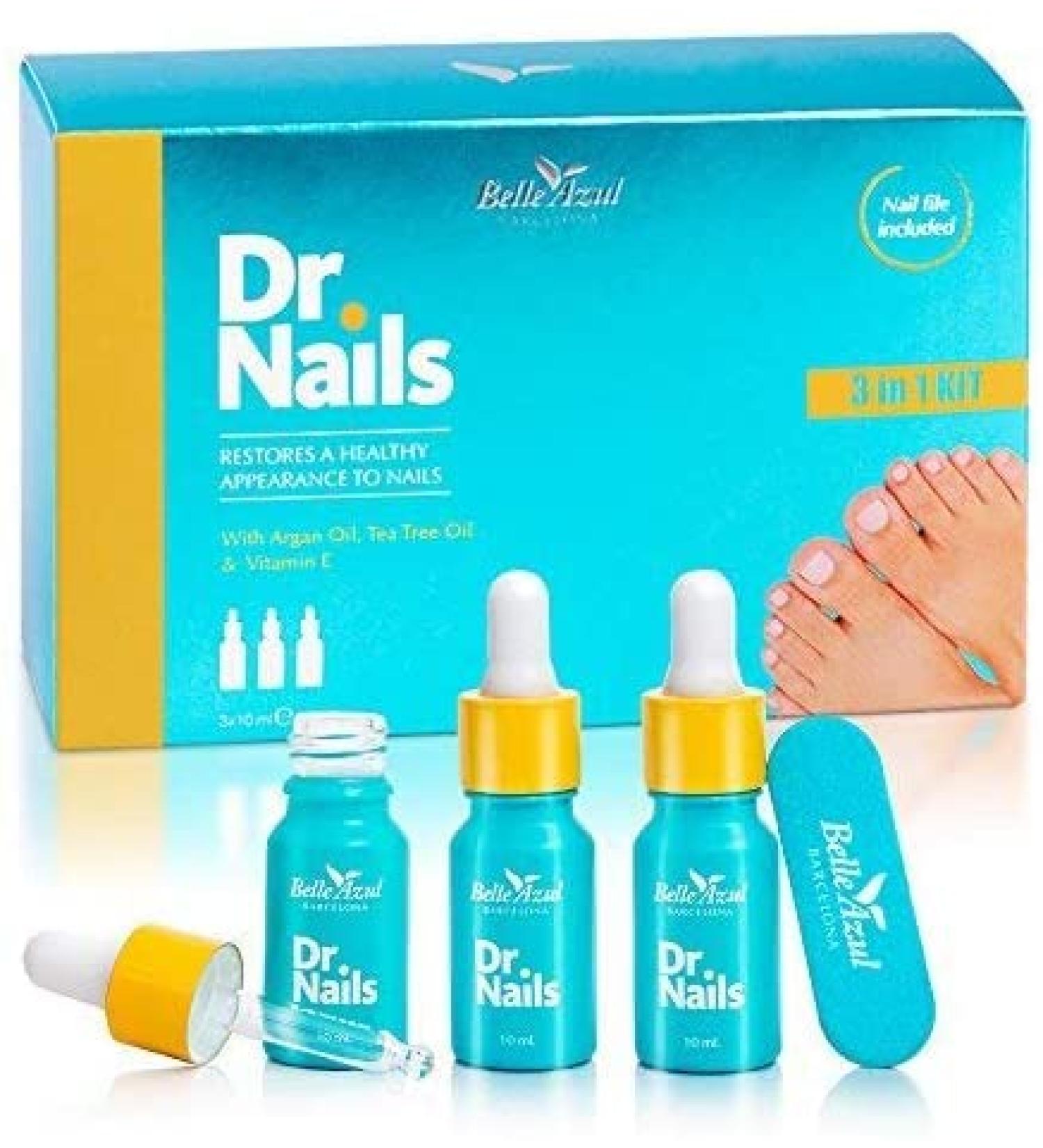 Belle Azul Dr. Nails Anti-Fungal Treatment | Nail Polish 3x10ml - Strengthen Nails with Organic Argan & Tea Tree Oil Vitamin E - Made in Spain - Buy Online on GoSupps.com