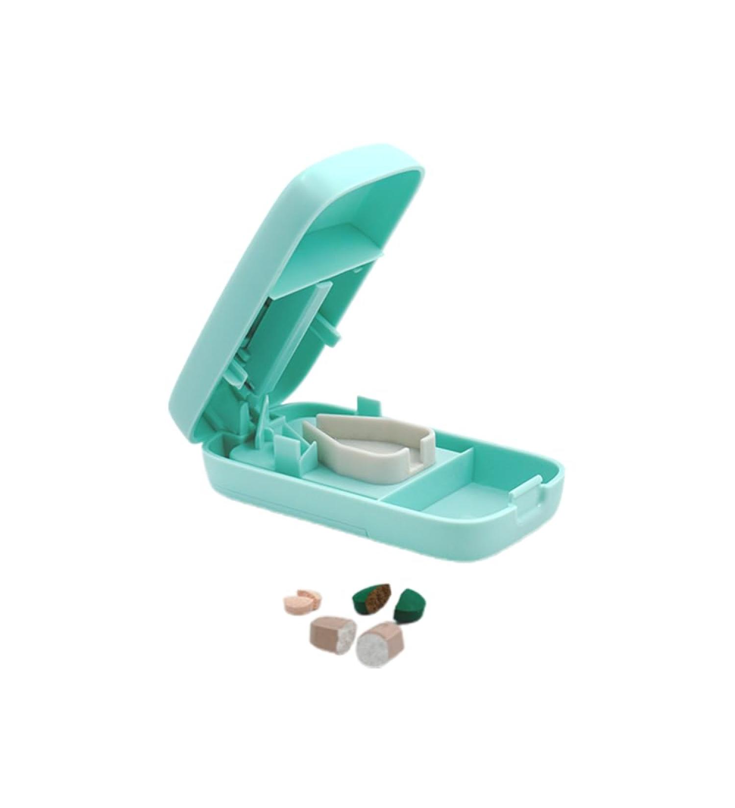 Optimal Safety Pill Splitter & Travel Pill Cutter with Smart Blade Shield - Portable Silicone V-Shaped Holder & Storage Compartments (Blue - Buy Online on GoSupps.com