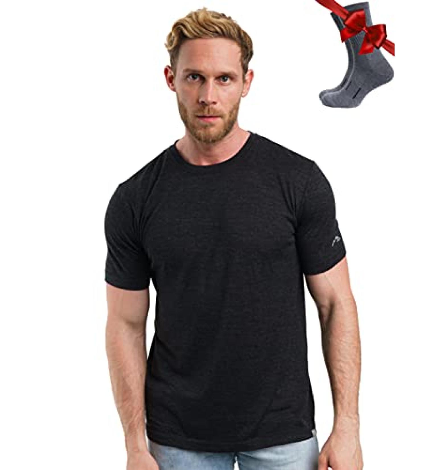Merino.tech Men's Organic Merino Wool T-Shirt & Hiking Socks Set - X-Large Charcoal Grey - Buy Online on GoSupps.com