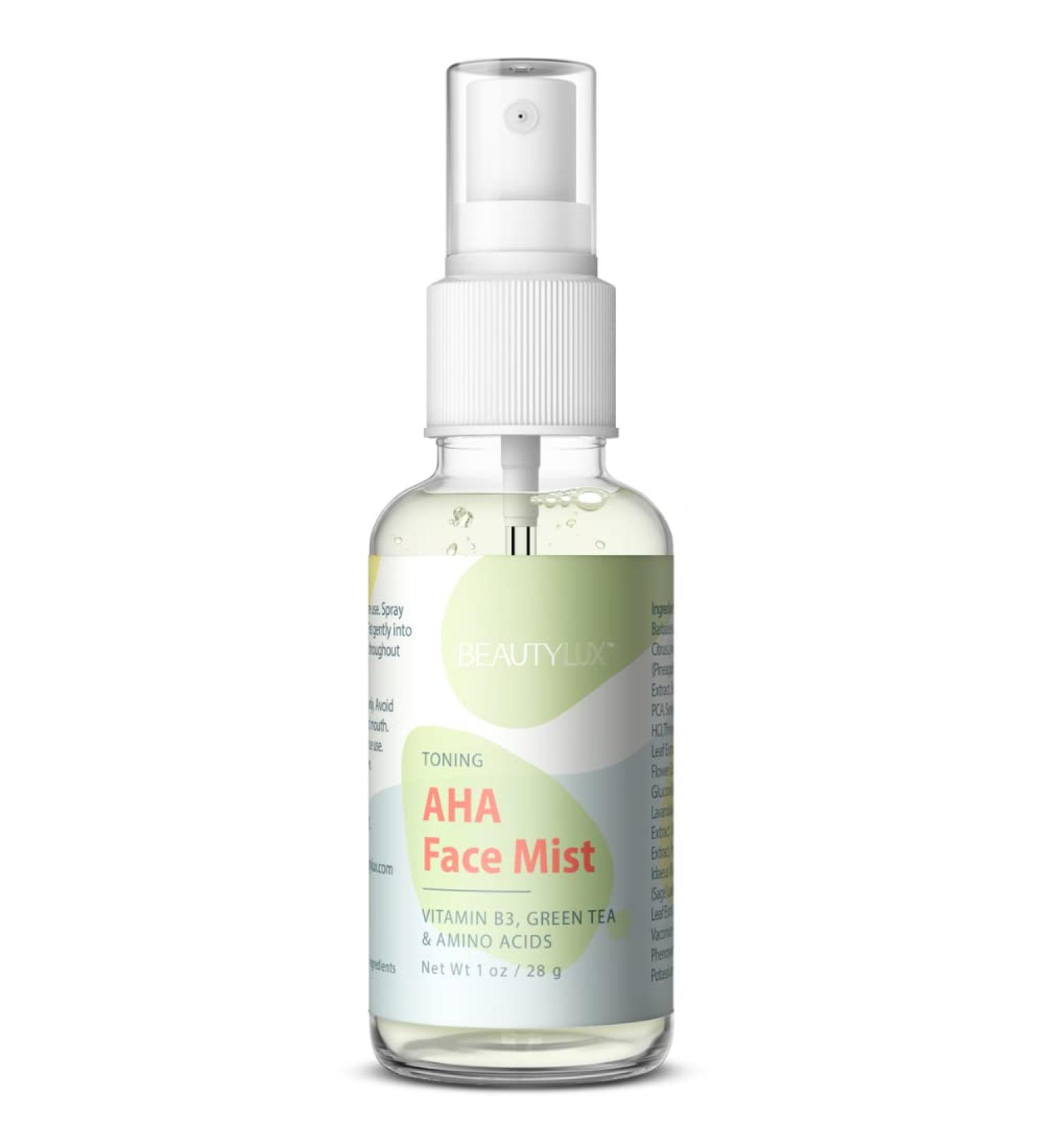 Beauty Lux Toning AHA Face Mist - Brighten & Even Skin Tone with Green Tea Vitamin B3 & Aloe Vera - 1 oz - Buy Online on GoSupps.com