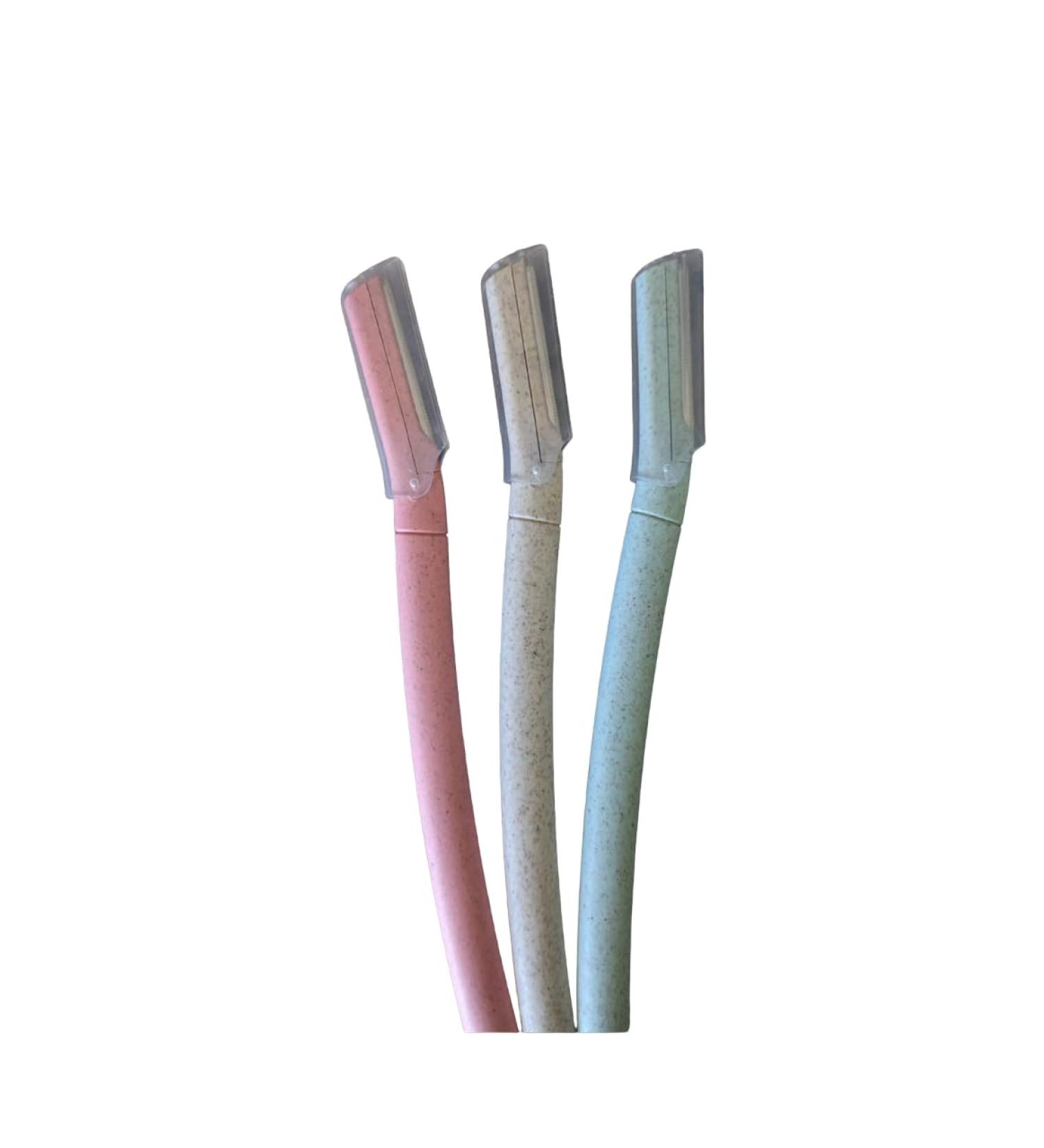 Eco-Friendly Dermaplaning Razor Biodegradable Wheat Straw Handle with Precision Stainless Steel Blade & Micro-Guard Sustainable Eyebrow & Face Exfoliating Tool for Smooth Skin (Multicolor)