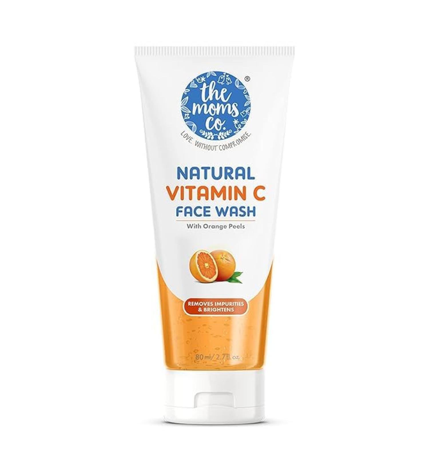 The Moms Co Natural Simple Vitamin C Face Wash for Women & Men | Clean & Glowing Skin I Oil Free Look I Orange Beads & Chemical Free I 80 ml - Buy Online on GoSupps.com