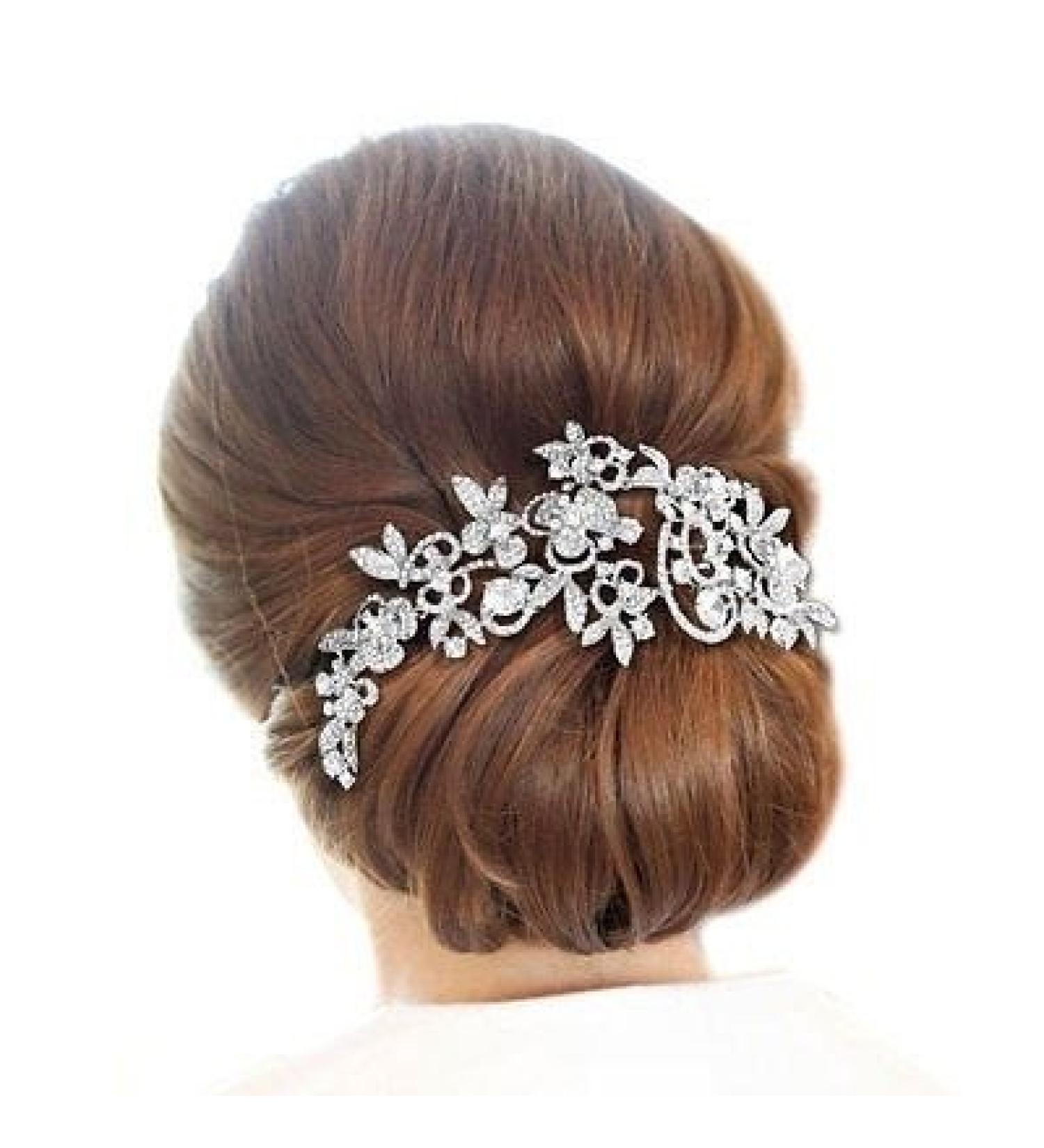 Sepjewelry Sparkly Long Flower Hair Comb Rhinestone Crystals Bridal Wedding Hair Combs Accessories Jewelry Hair Clips FA5027 (Silver) - Buy Online on GoSupps.com