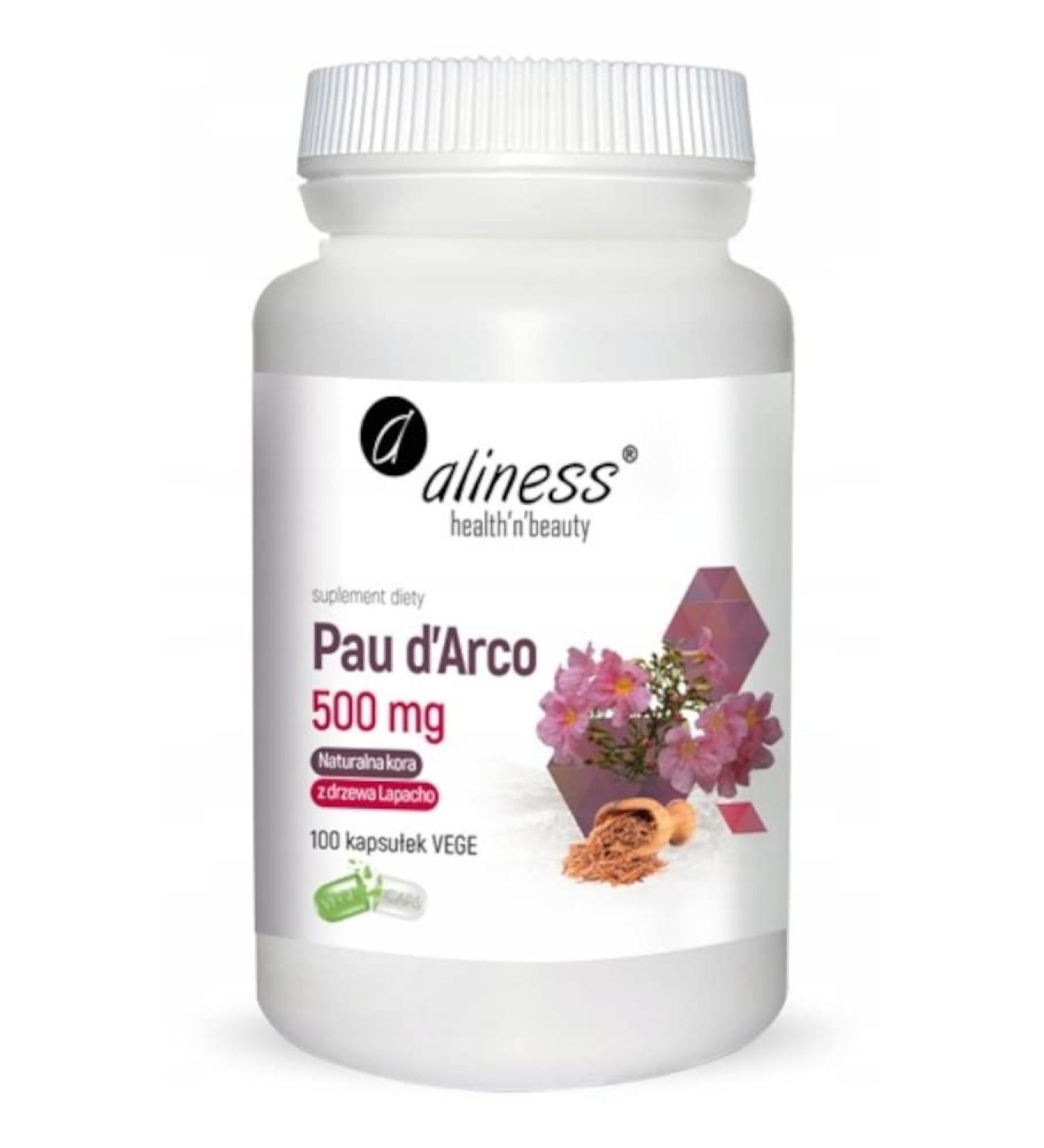 Aliness Pau d'Arco 500mg - Premium Lapacho Tree Bark Supplements | 100 Capsules for Immune Support & Wellness - Buy Online on GoSupps.com