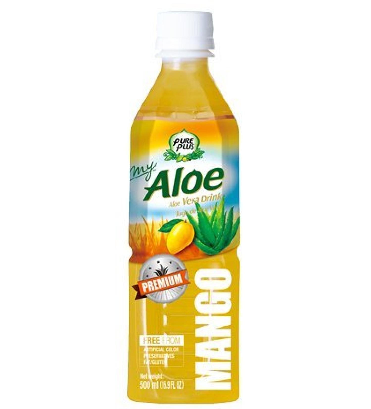 Pure Plus Aloe Pulp Drink in Pieces Mango Flavor without preservatives colorings 0% fat 500 ml x 20 pieces - Buy Online on GoSupps.com
