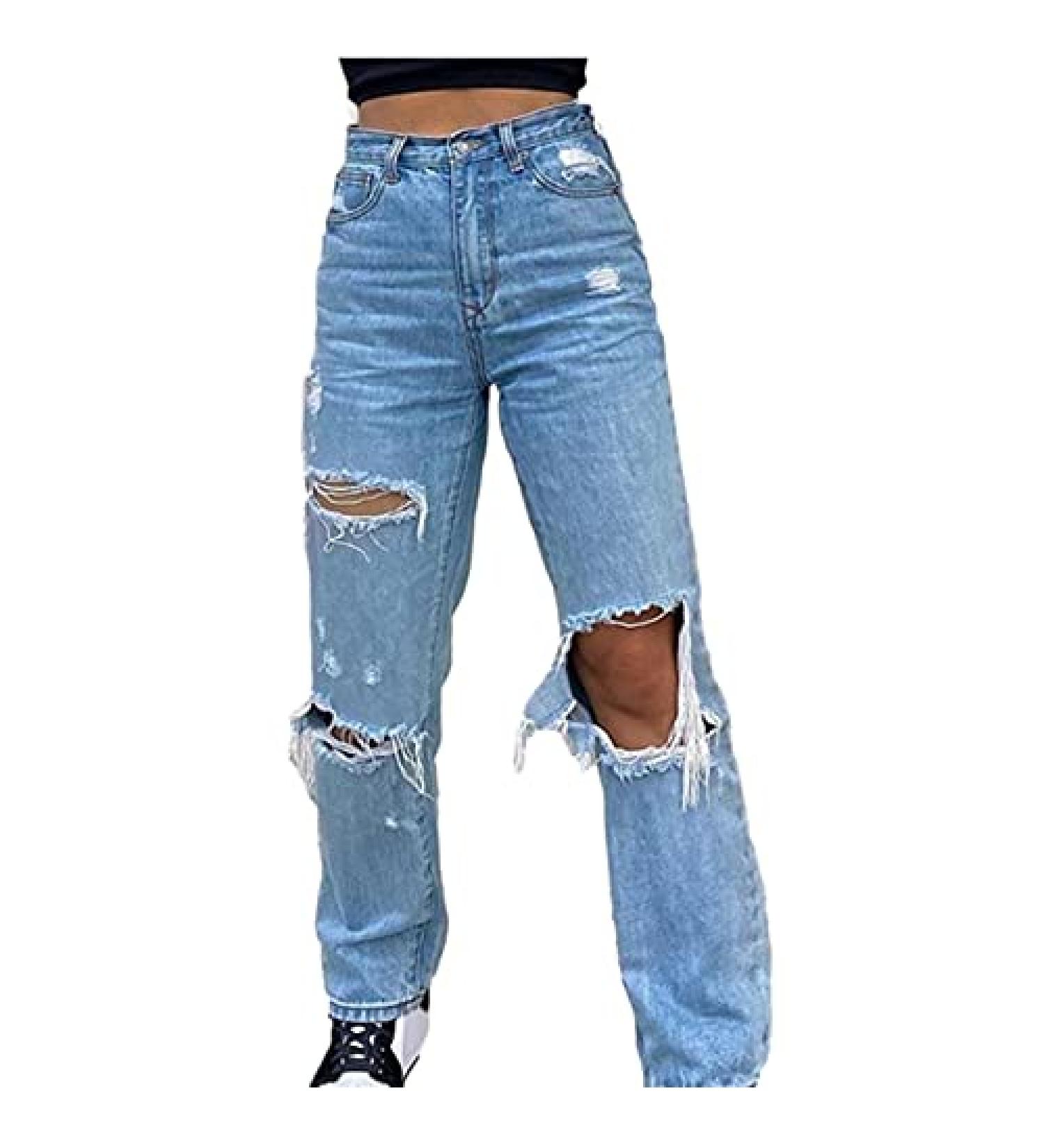 Uninevp Ripped Baggy Jeans for Teen Girls and Women - High Waisted Streetwear Fashion Denim - Buy Online on GoSupps.com