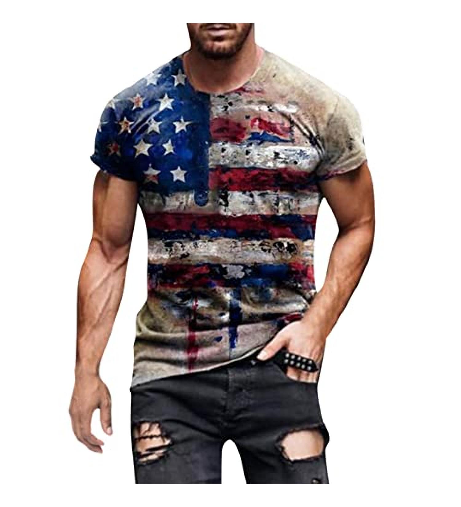 Men's American Flag Graphic T-Shirt - 4th of July Independence Day Tee (XX-Large) - Buy Online on GoSupps.com