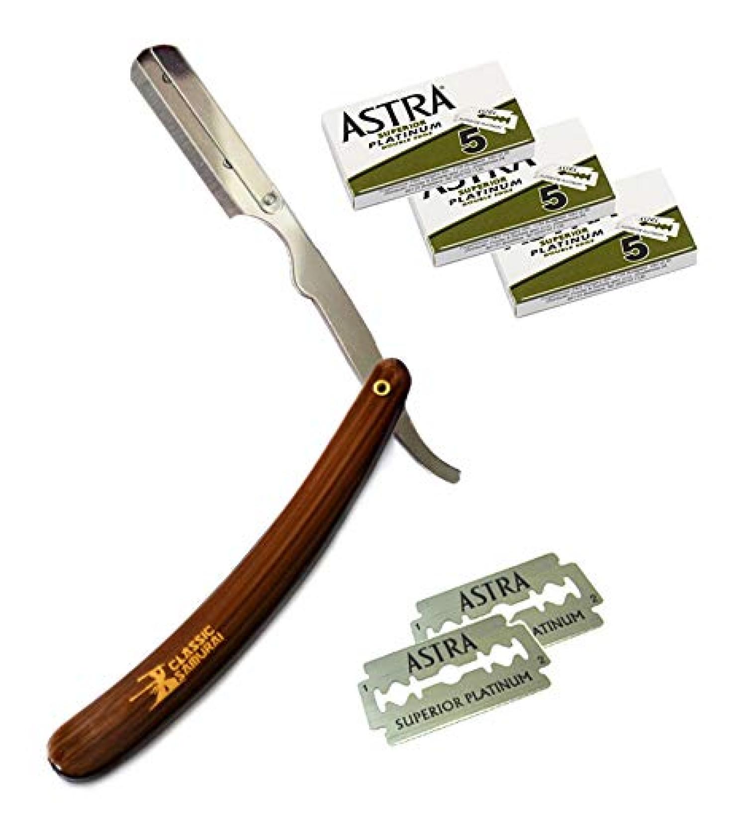 Buy CS-101 Brown Stainless Steel Barber Straight Edge Razor + 15 Astra Blades | Professional Shaving Tool for Smooth Finish - Buy Online on GoSupps.com