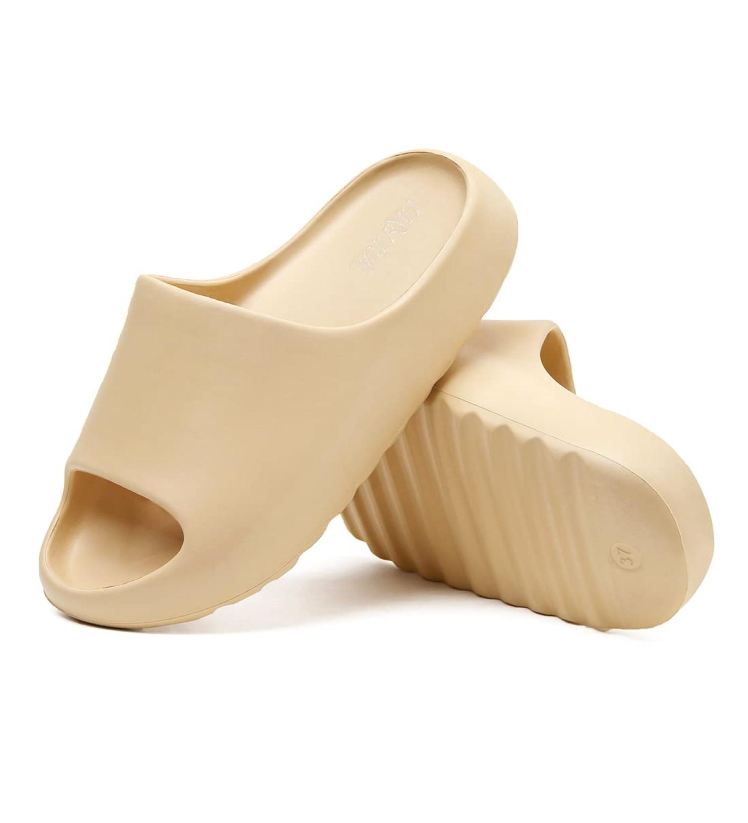Platform Pillow Slippers for Women and Men - Anti-Slip Lightweight Spa Sandals in Khaki - Buy Online on GoSupps.com