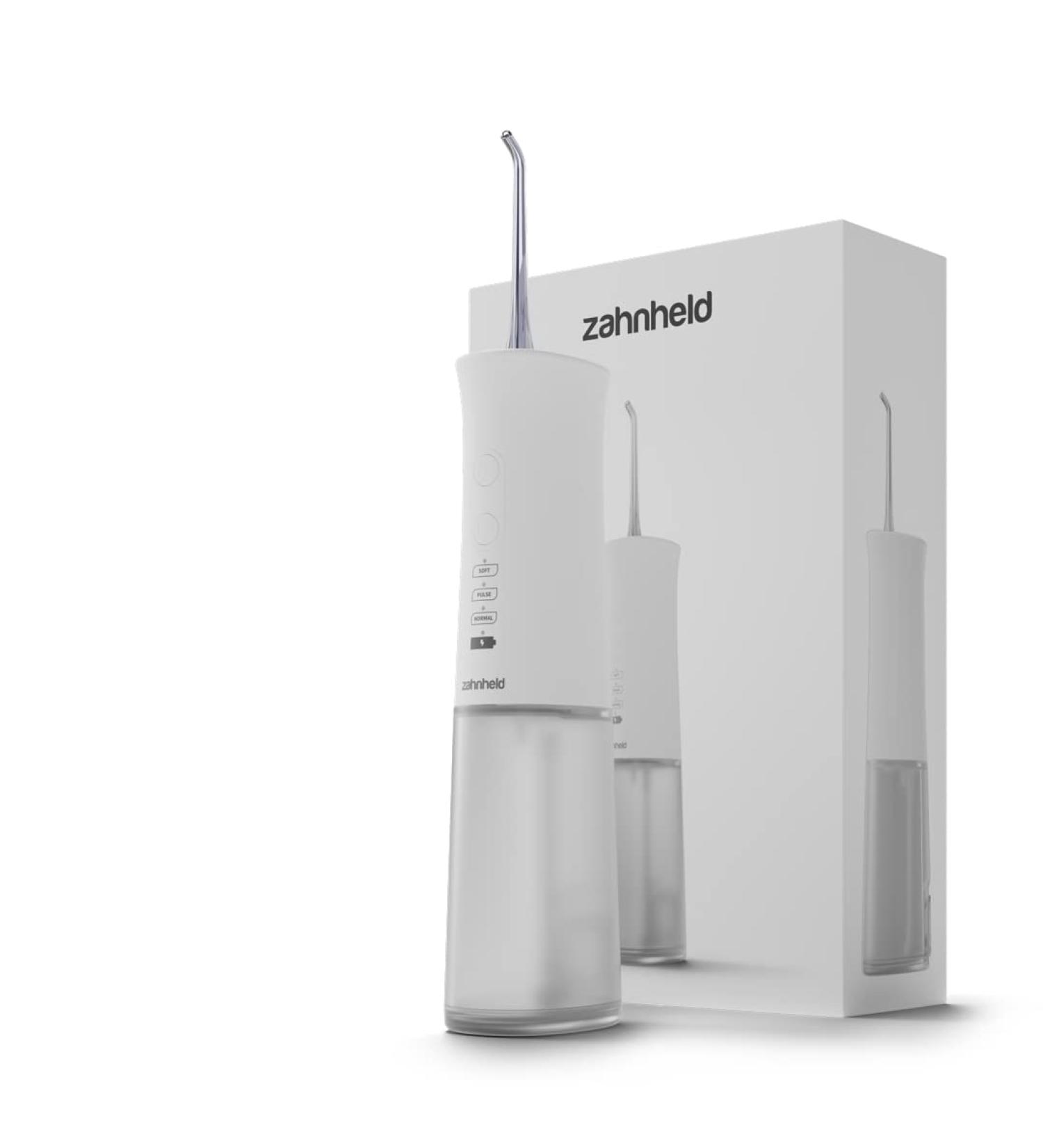 Zahnheld Oral Shower Aquadent | Wireless Water Flosser for On-the-Go & Home Use | Promotes Effective Interdental Cleaning - 3 Programs - White - Buy Online on GoSupps.com