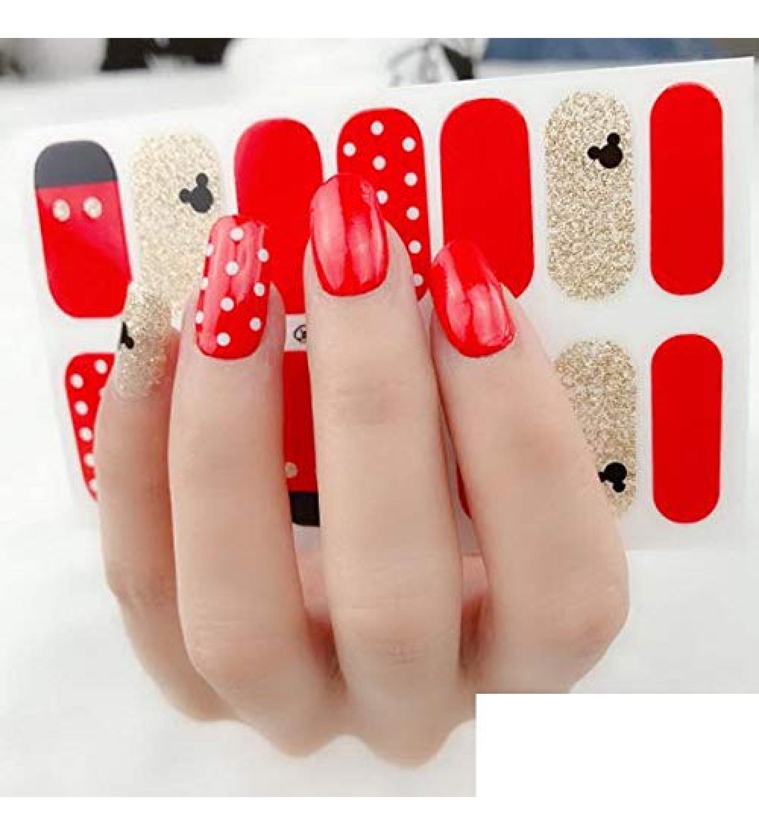 Mickey Minnie nail wraps stickers Black Red Polk a Dot Fingernail wrap design