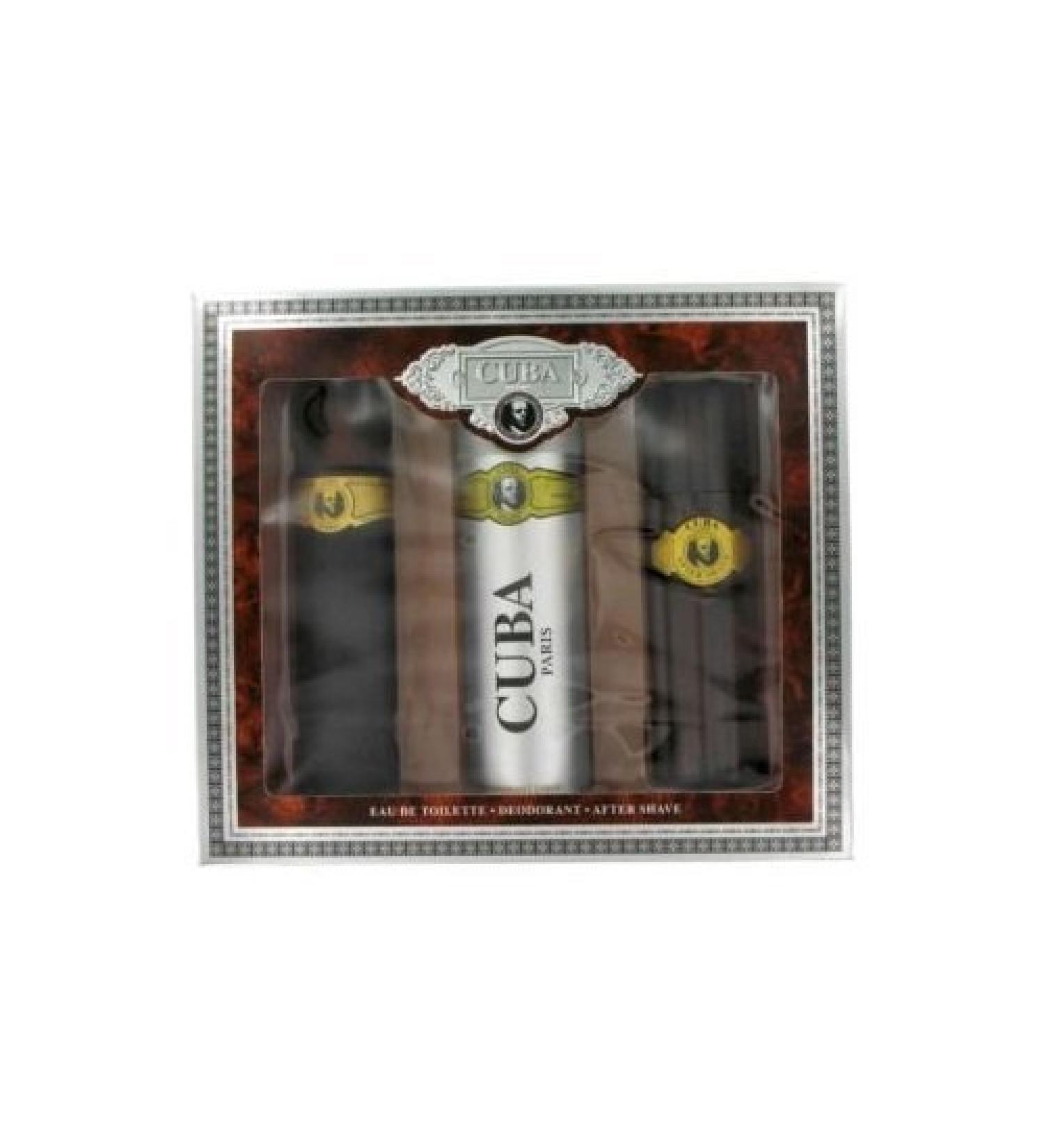 Cuba Gold Gift Set by Fragluxe - 3.3 oz Eau De Toilette Spray + 3.3 oz After Shave Spray + 6.7 oz Body Deodorant Spray for Men - Scent of Bergamot Lavender Woods and Jasmine | Ideal for Night Wear