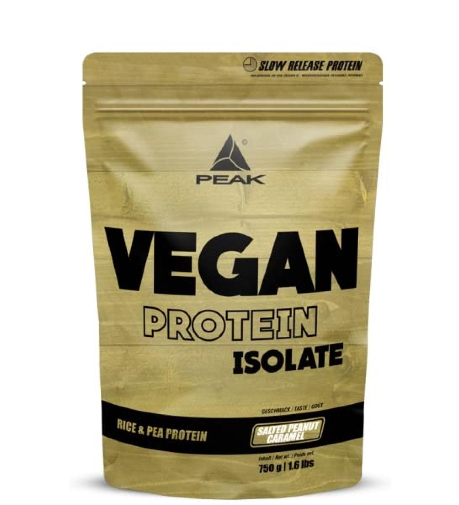 Peak Vegan Protein Isolate 750g - Salted Peanut Caramel Flavor | 25 Portions | Non-GMO Plant-Based Muscle Building Powder with Stevia - Buy Online on GoSupps.com