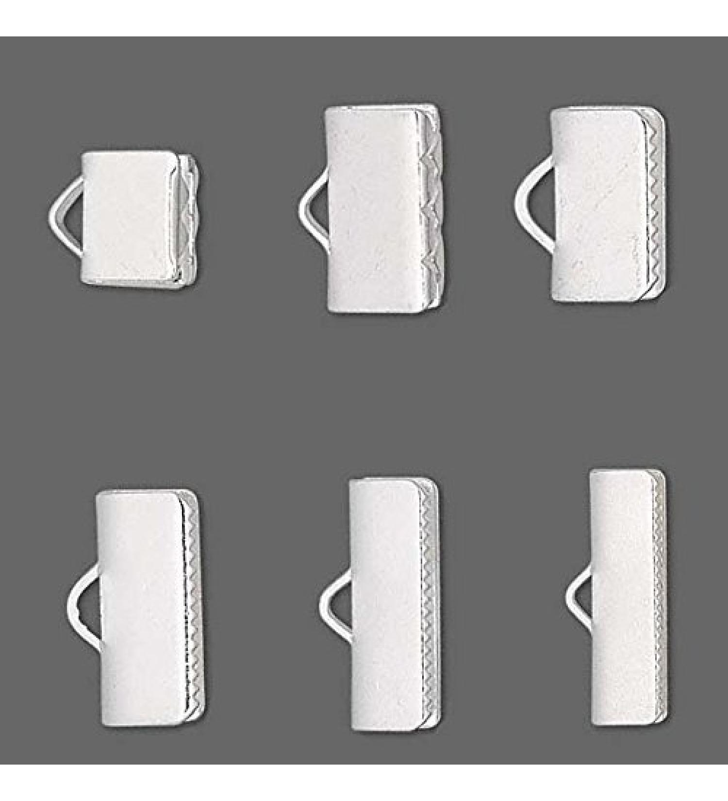10 Smooth Silver Plated Crimp End Findings with Teeth For Flat Leather & Ribbon (1/4 inch (6mm))