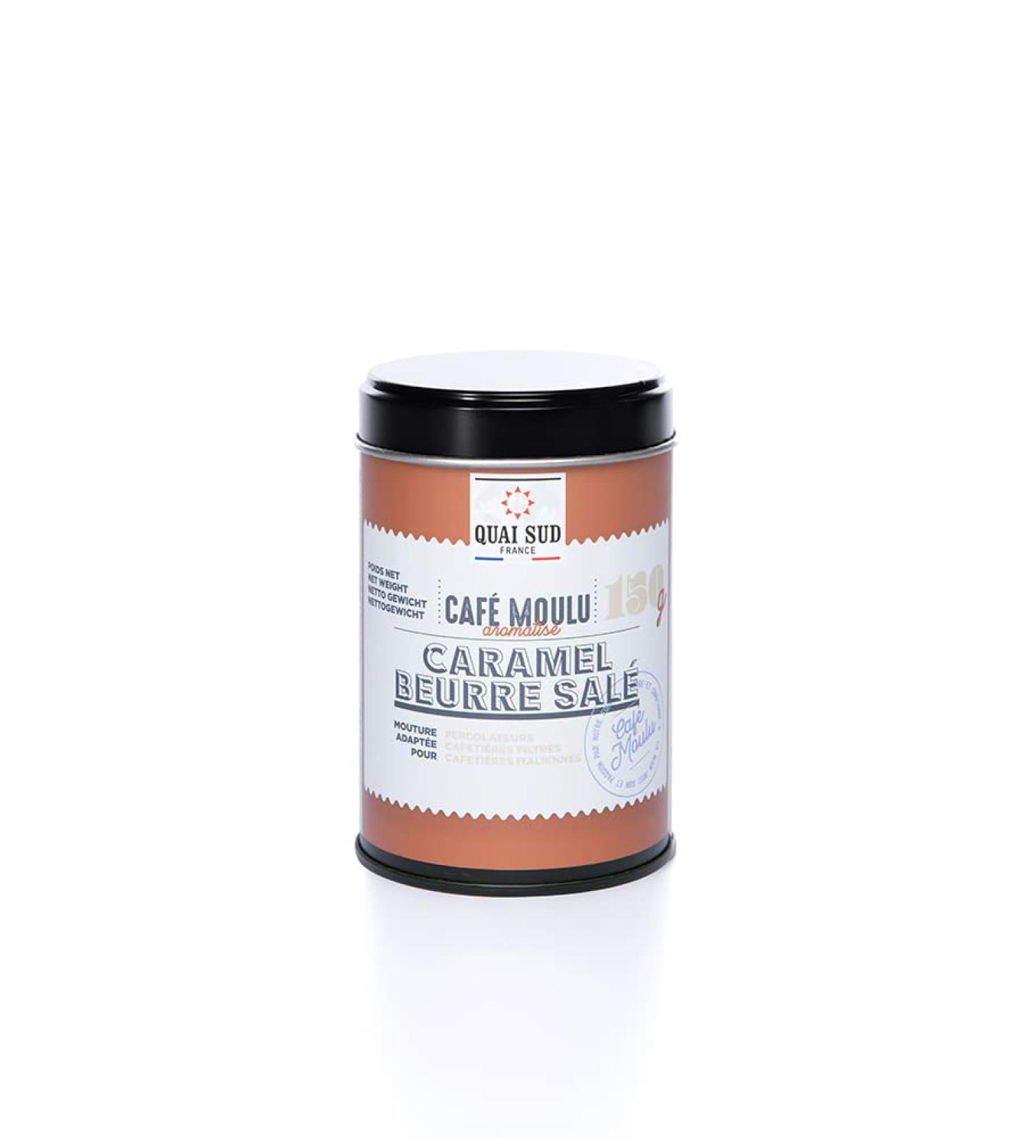 CAFE MOULU AROMATISE CARAMEL BEURRE SALE |150 G | Bo te r utilisable