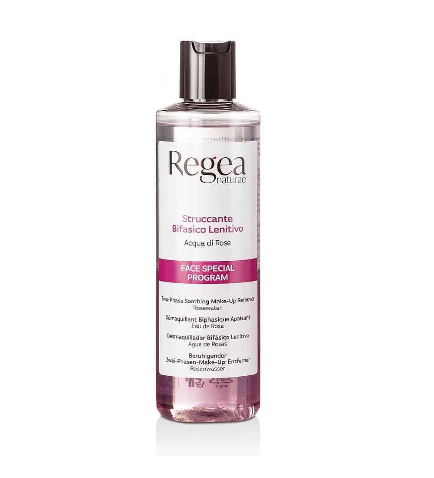 Two-phase makeup remover with special face program with rose water.