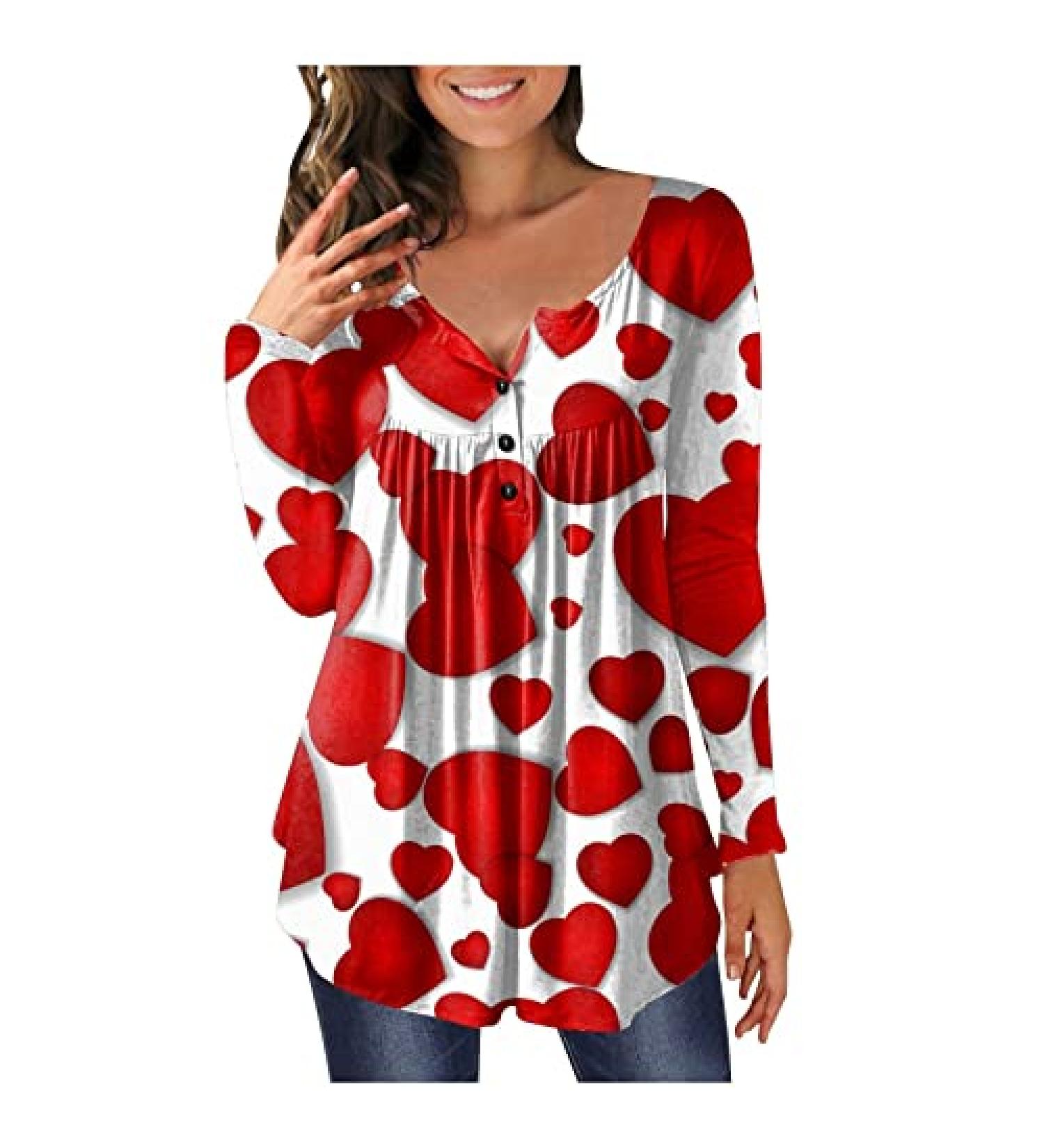 Valentine's Day Gifts for Wife: Women's Graphic Tees, Cute Love Print Long Sleeve Tops - A62-red X-Large - Buy Online on GoSupps.com