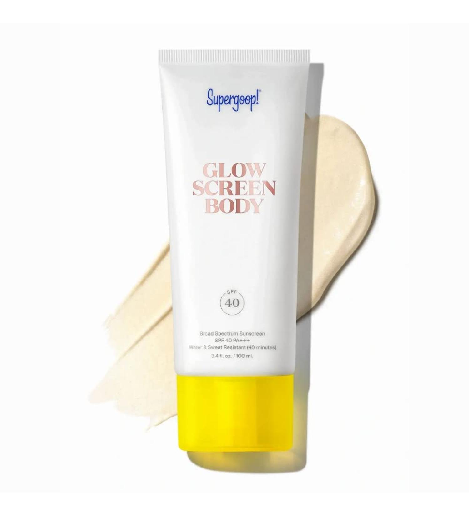 Supergoop! Glowscreen Body SPF 40 PA+++ 3.4 fl oz - Hydrating Body Lotion with Broad Spectrum Sunscreen and Shimmer for Instant Glow - White Stargrass & Coconut Alkanes - Buy Online on GoSupps.com